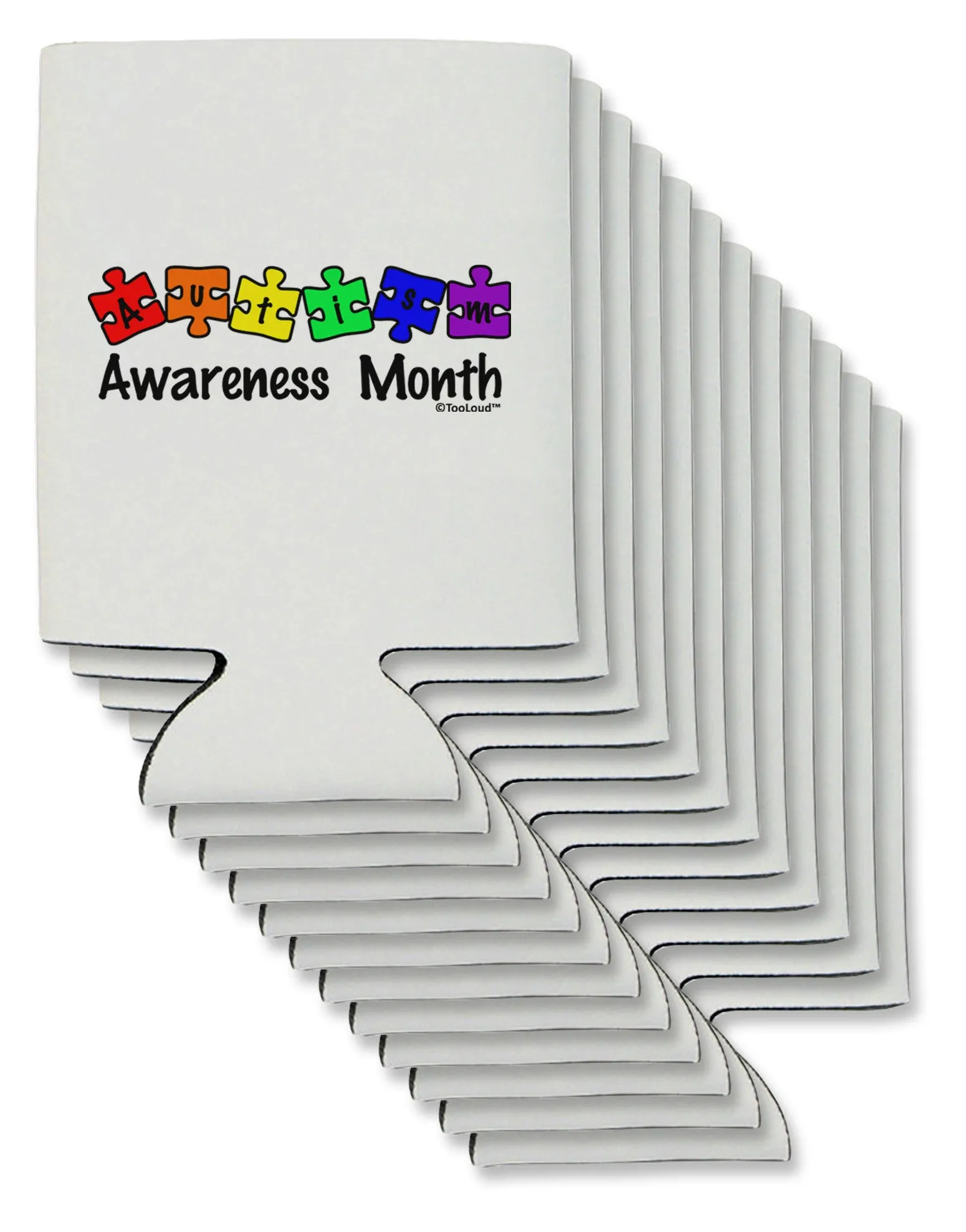 Autism Awareness Month - Colorful Puzzle Pieces Can / Bottle Insulator Coolers by TooLoud