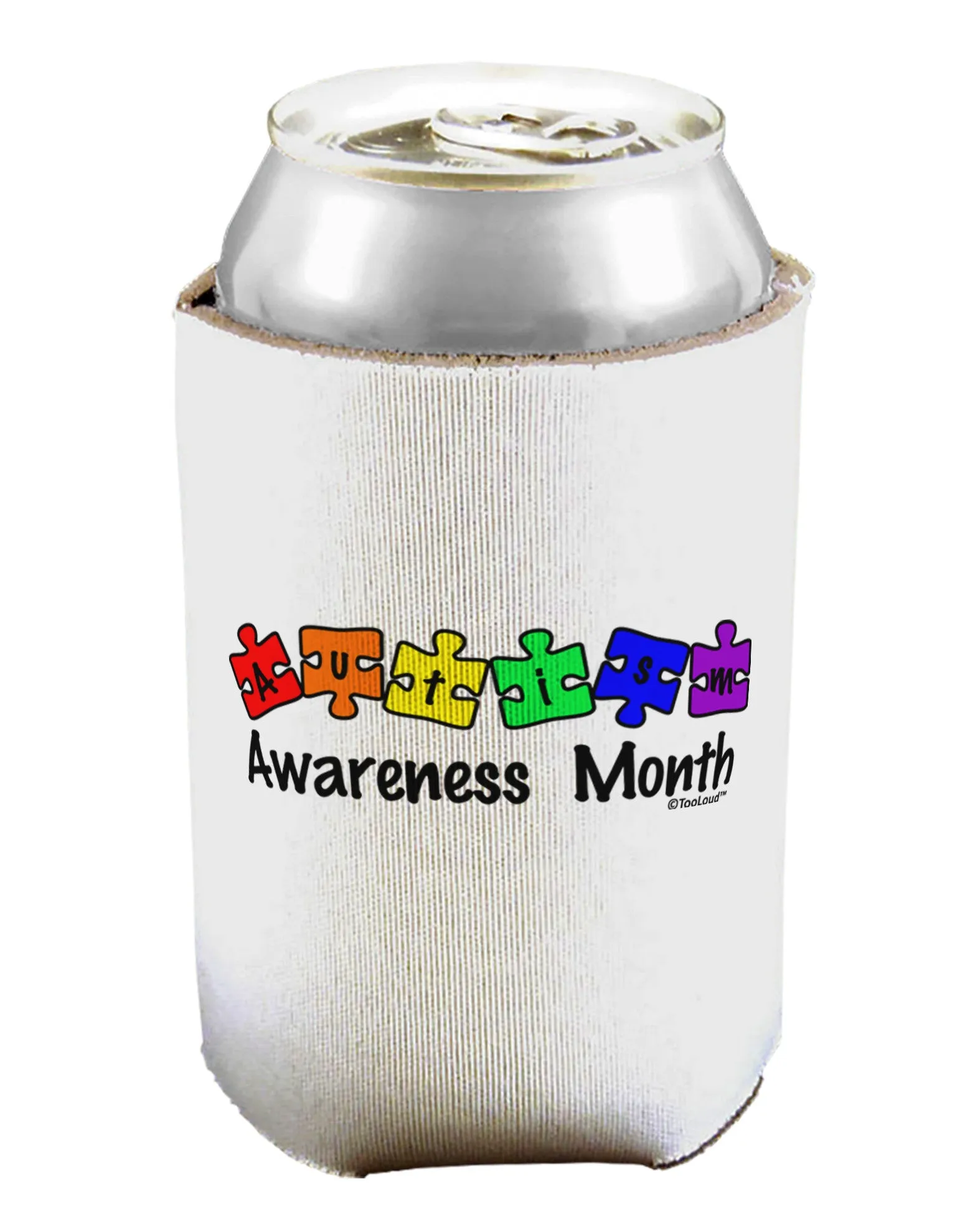 Autism Awareness Month - Colorful Puzzle Pieces Can / Bottle Insulator Coolers by TooLoud