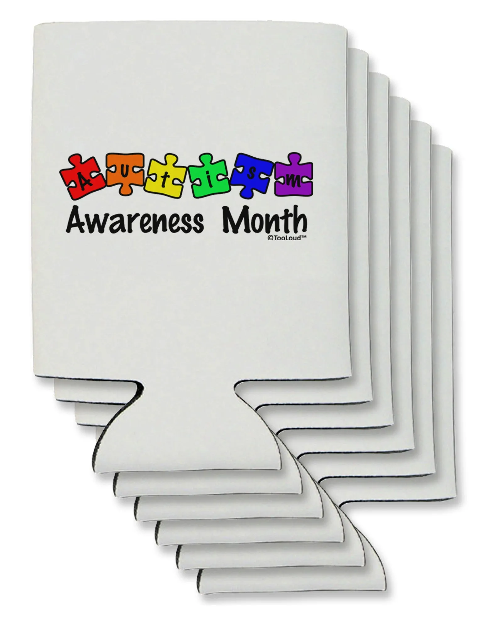 Autism Awareness Month - Colorful Puzzle Pieces Can / Bottle Insulator Coolers by TooLoud