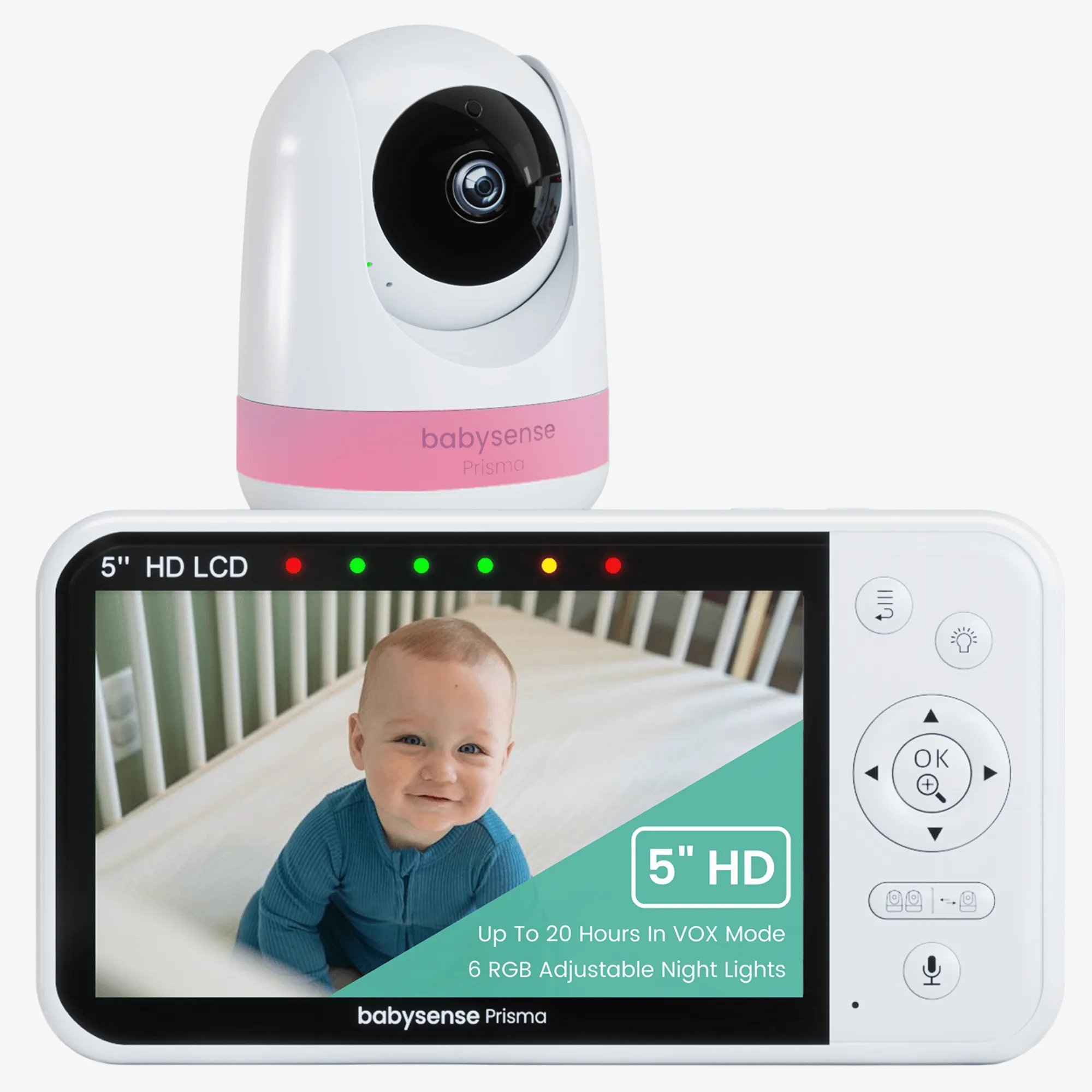 Babysense Prisma: Video Baby Monitor with 1 Camera, Non Wifi, Split Screen, Night Light & Sound Machine