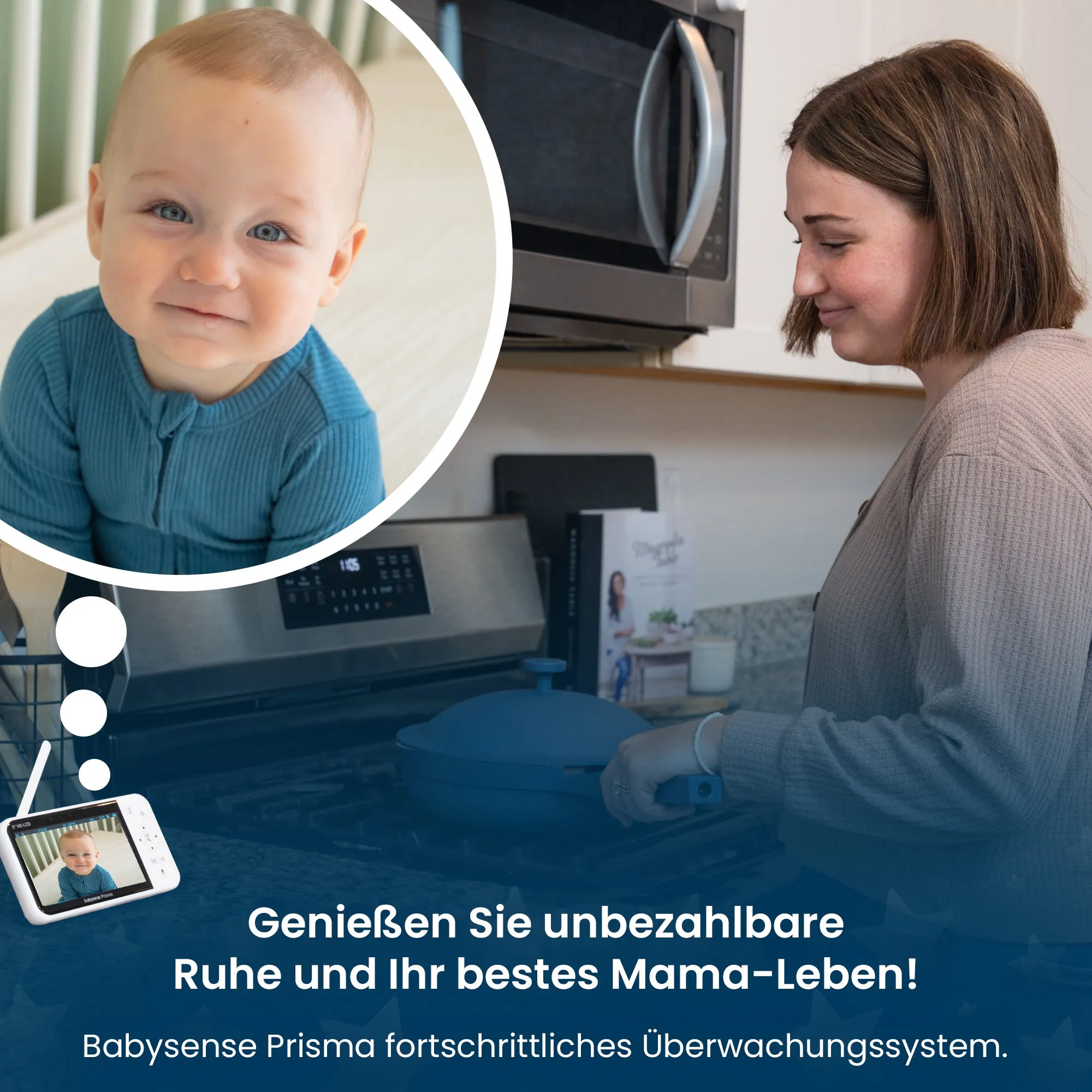 Babysense Prisma: Video Baby Monitor with 1 Camera, Non Wifi, Split Screen, Night Light & Sound Machine