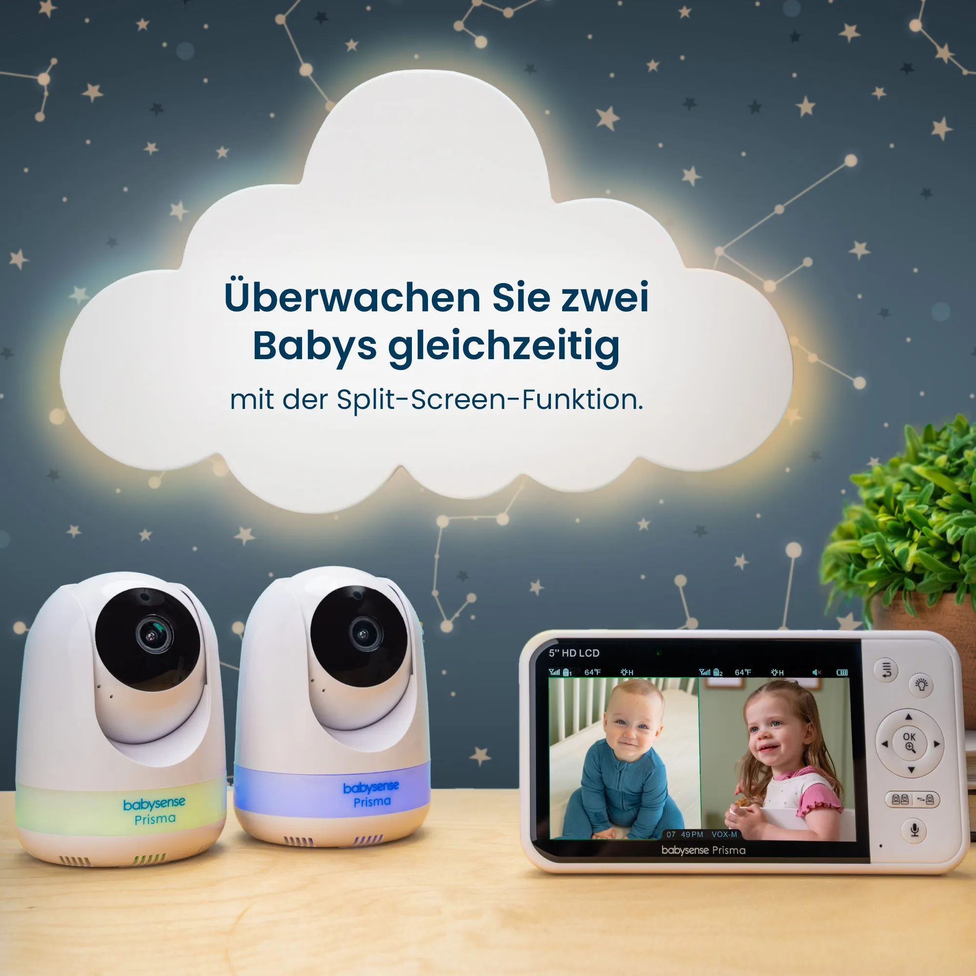 Babysense Prisma: Video Baby Monitor with 1 Camera, Non Wifi, Split Screen, Night Light & Sound Machine