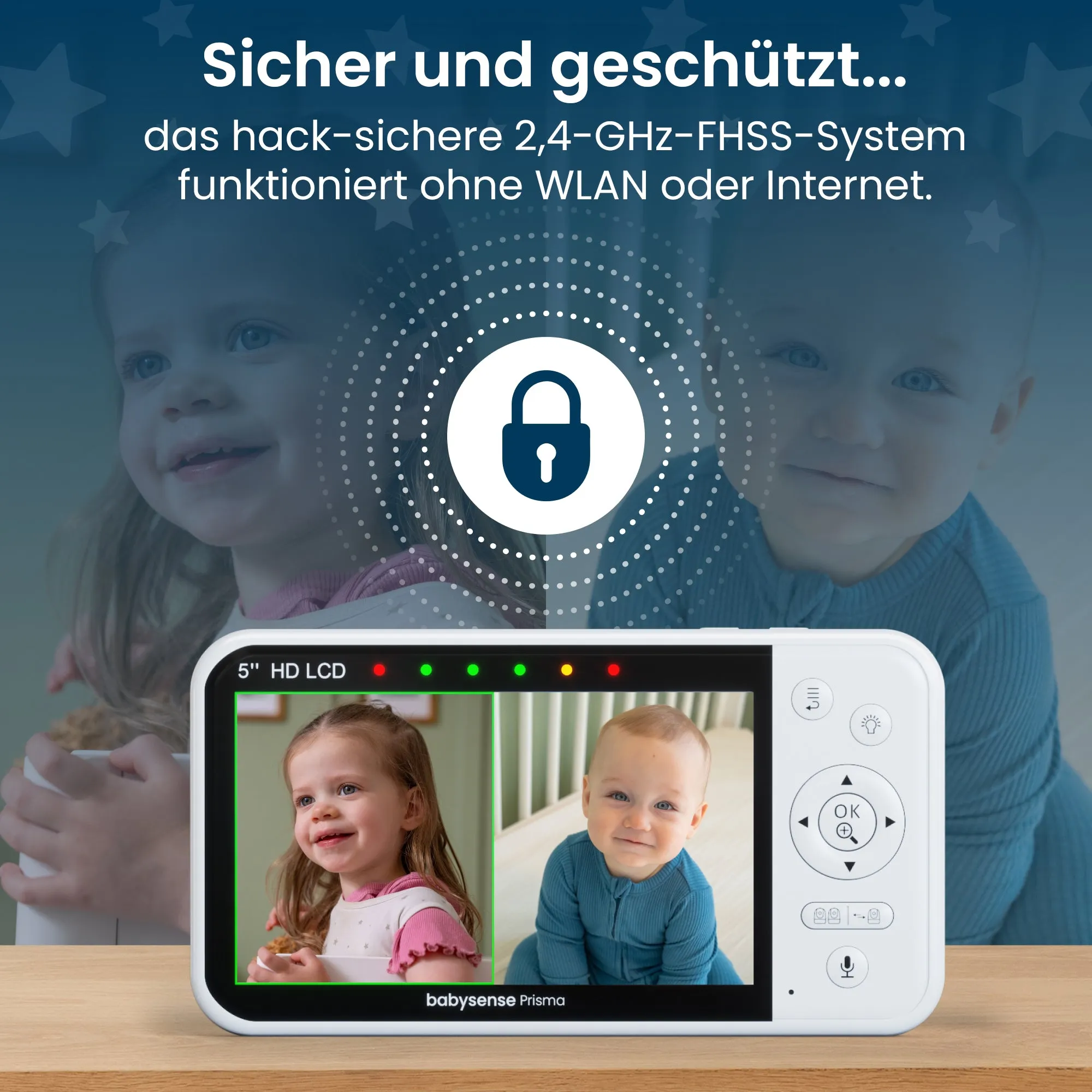 Babysense Prisma: Video Baby Monitor with 1 Camera, Non Wifi, Split Screen, Night Light & Sound Machine