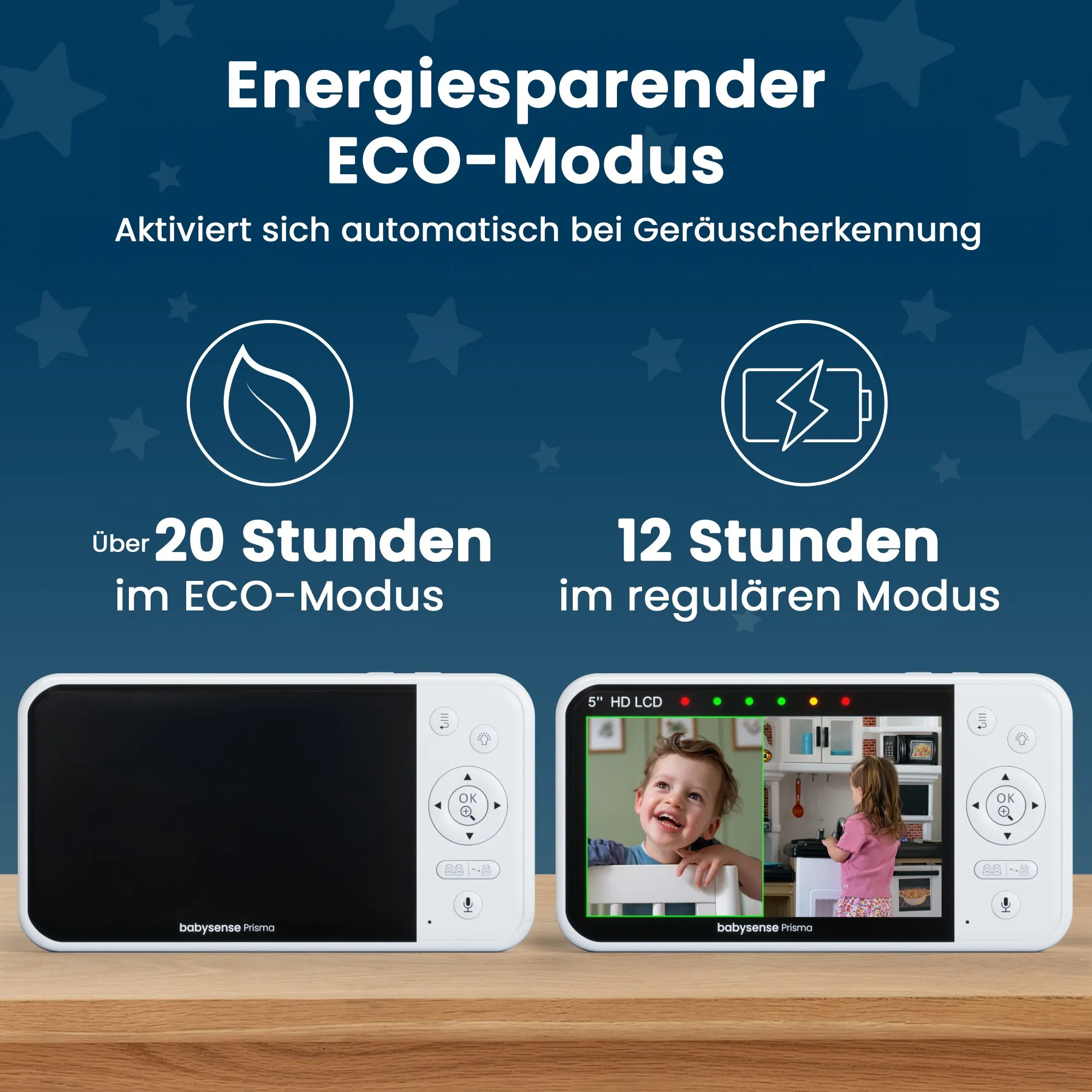 Babysense Prisma: Video Baby Monitor with 1 Camera, Non Wifi, Split Screen, Night Light & Sound Machine