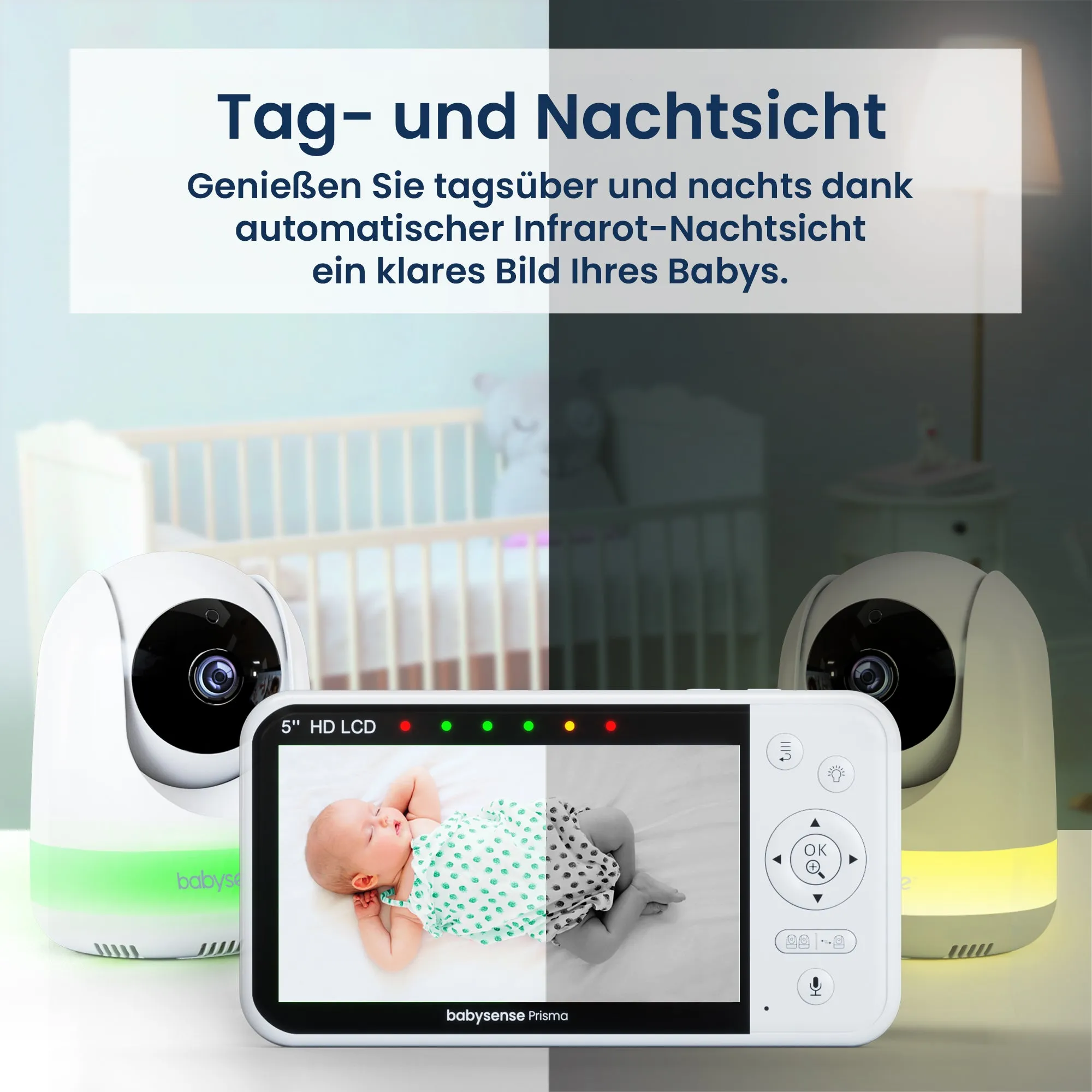 Babysense Prisma: Video Baby Monitor with 1 Camera, Non Wifi, Split Screen, Night Light & Sound Machine