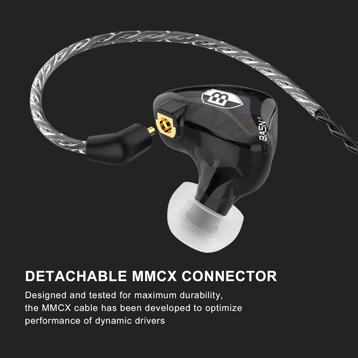 BASN Bsinger PRO in-Ear Monitors Hybrid Dynamic Dual Drivers Two Detachable MMCX Cables Musicians in-Ear Earbuds Headphones (Black)