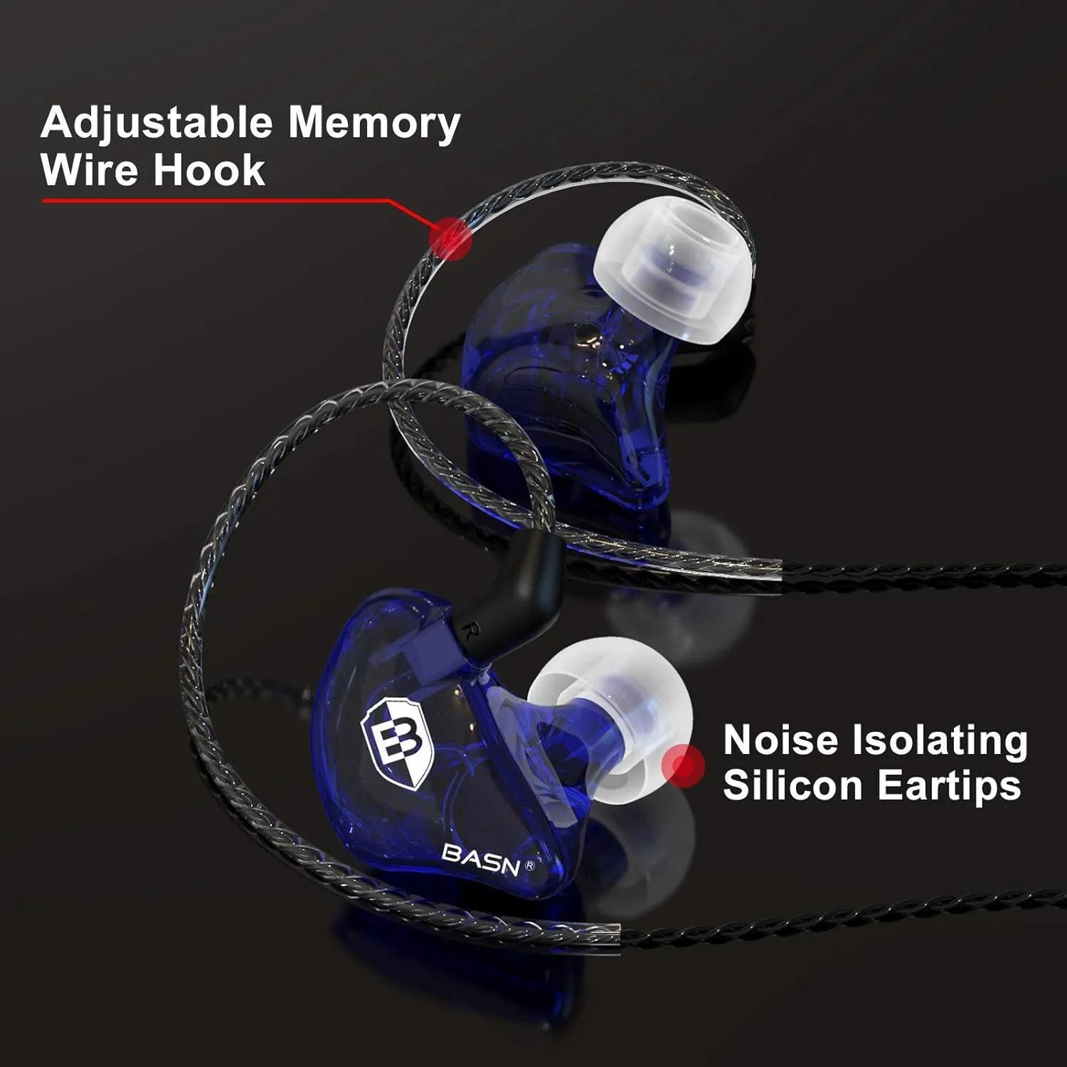 BASN Bsinger PRO in-Ear Monitors Hybrid Dynamic Dual Drivers Two Detachable MMCX Cables Musicians in-Ear Earbuds Headphones (Blue)