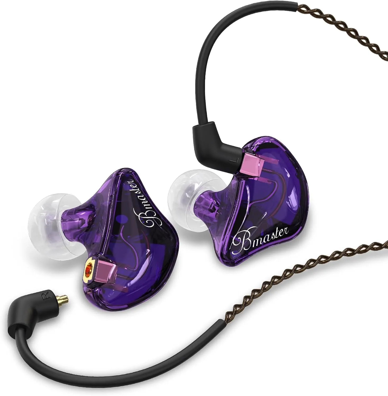 BASN Triple Driver in Ear Monitors Bmaster in-Ear Headphones with Silver-Plated MMCX Cable Ideal Earphones for Musicians Sound Engineers and DJs (Violet)