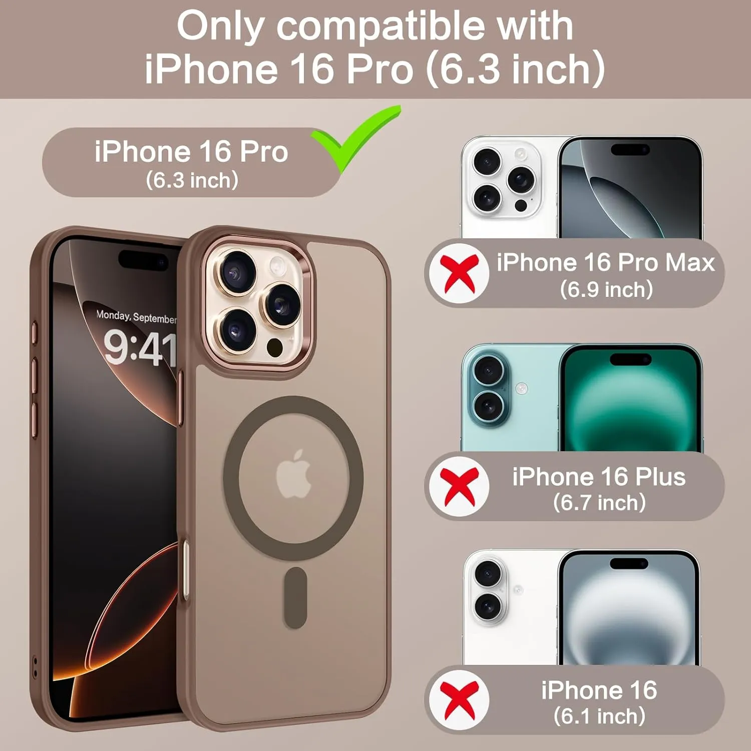 BENTOBEN for iPhone 16 Pro Case [Compatible with Magsafe] Magnetic Matte Phone Case iPhone 16 Pro Translucent Slim Shockproof Women Men Protective Cover Cases for iPhone 16 Pro 6.3", Desert Titanium