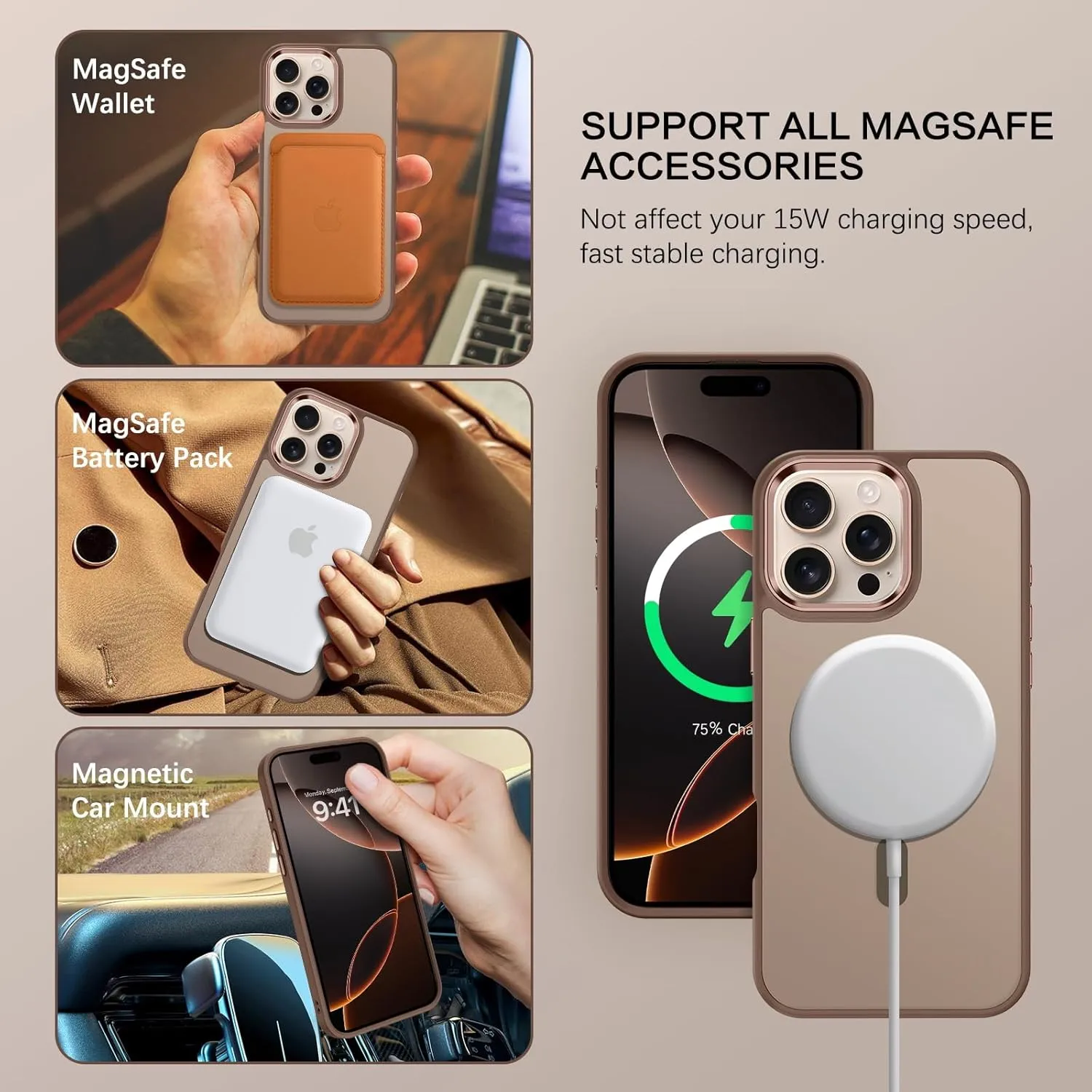 BENTOBEN for iPhone 16 Pro Case [Compatible with Magsafe] Magnetic Matte Phone Case iPhone 16 Pro Translucent Slim Shockproof Women Men Protective Cover Cases for iPhone 16 Pro 6.3", Desert Titanium