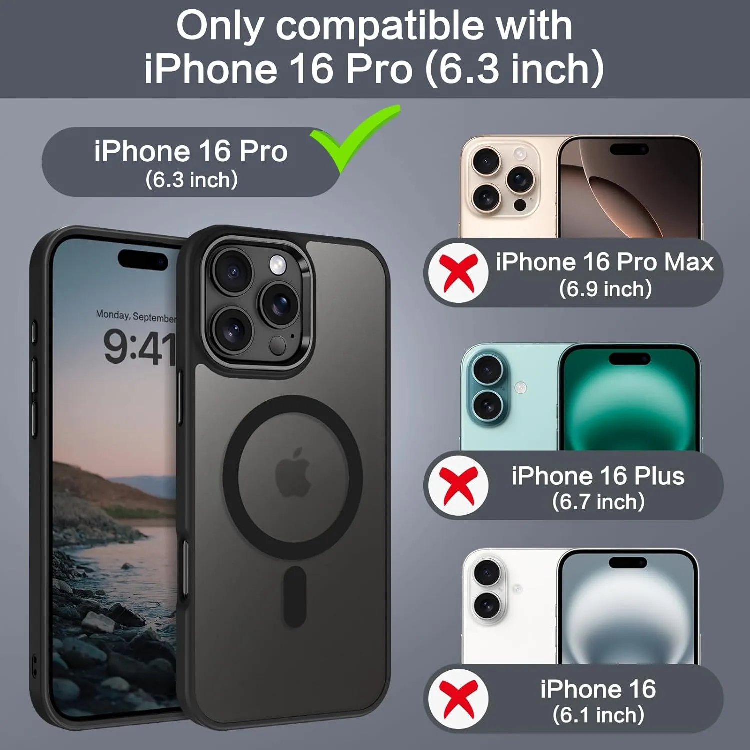 BENTOBEN for iPhone 16 Pro Case [Compatible with Magsafe] Magnetic Matte Phone Case iPhone 16 Pro Translucent Slim Thin Shockproof Women Men Protective Cover Cases for iPhone 16 Pro 6.3" 2024, Black