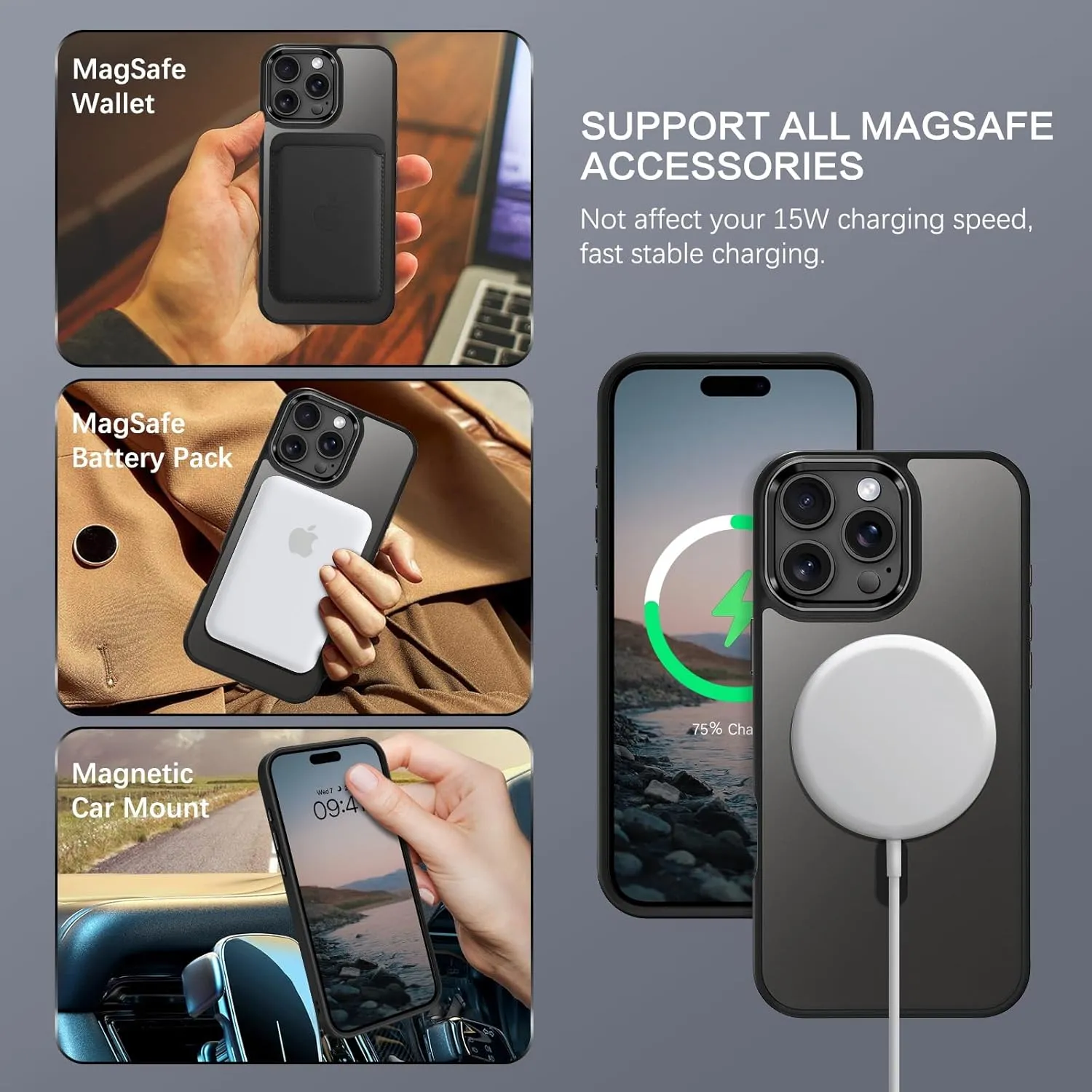 BENTOBEN for iPhone 16 Pro Case [Compatible with Magsafe] Magnetic Matte Phone Case iPhone 16 Pro Translucent Slim Thin Shockproof Women Men Protective Cover Cases for iPhone 16 Pro 6.3" 2024, Black