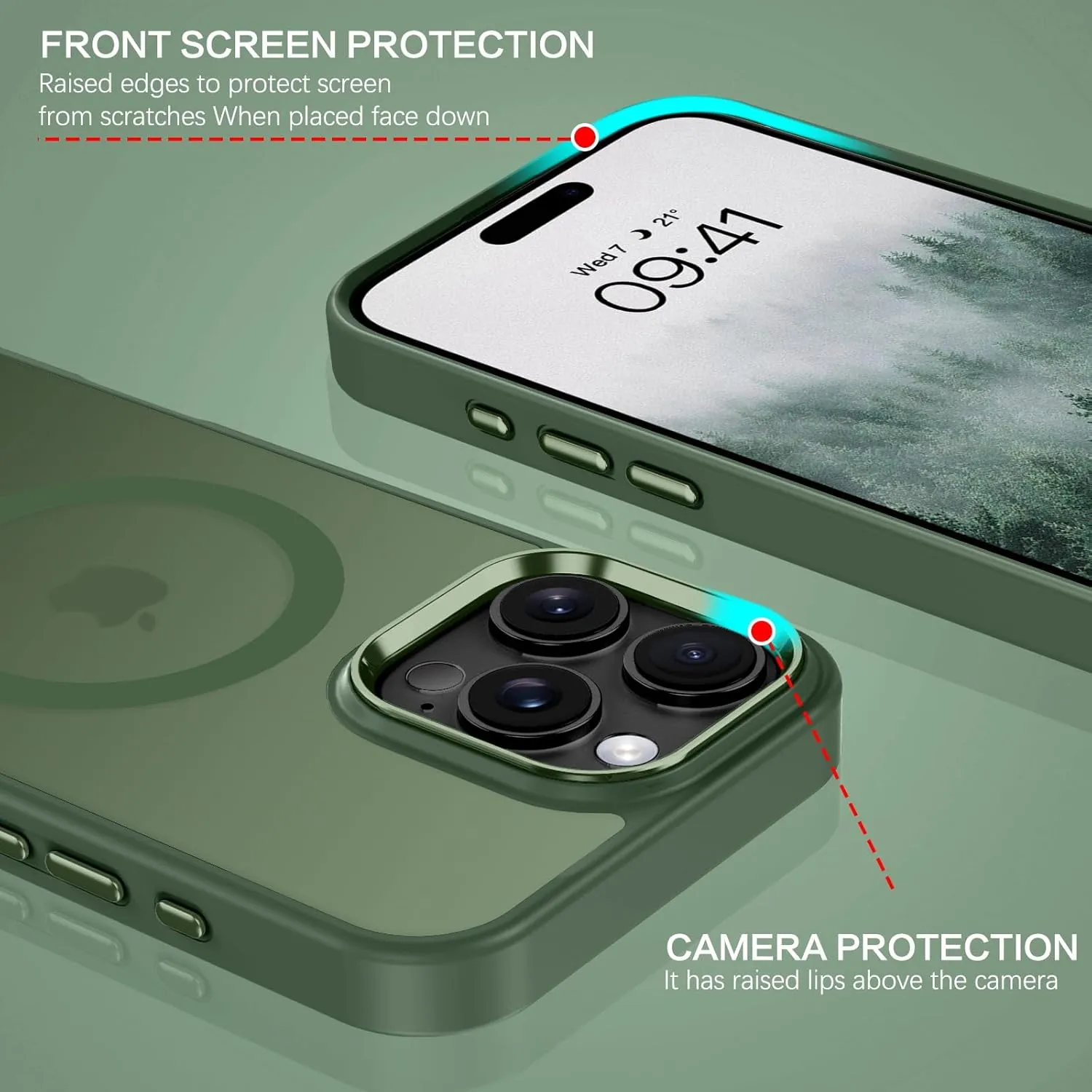 BENTOBEN for iPhone 16 Pro Case [Compatible with Magsafe] Magnetic Matte Phone Case iPhone 16 Pro Translucent Slim Thin Shockproof Women Men Protective Cover Cases for iPhone 16 Pro 6.3", Forest Green