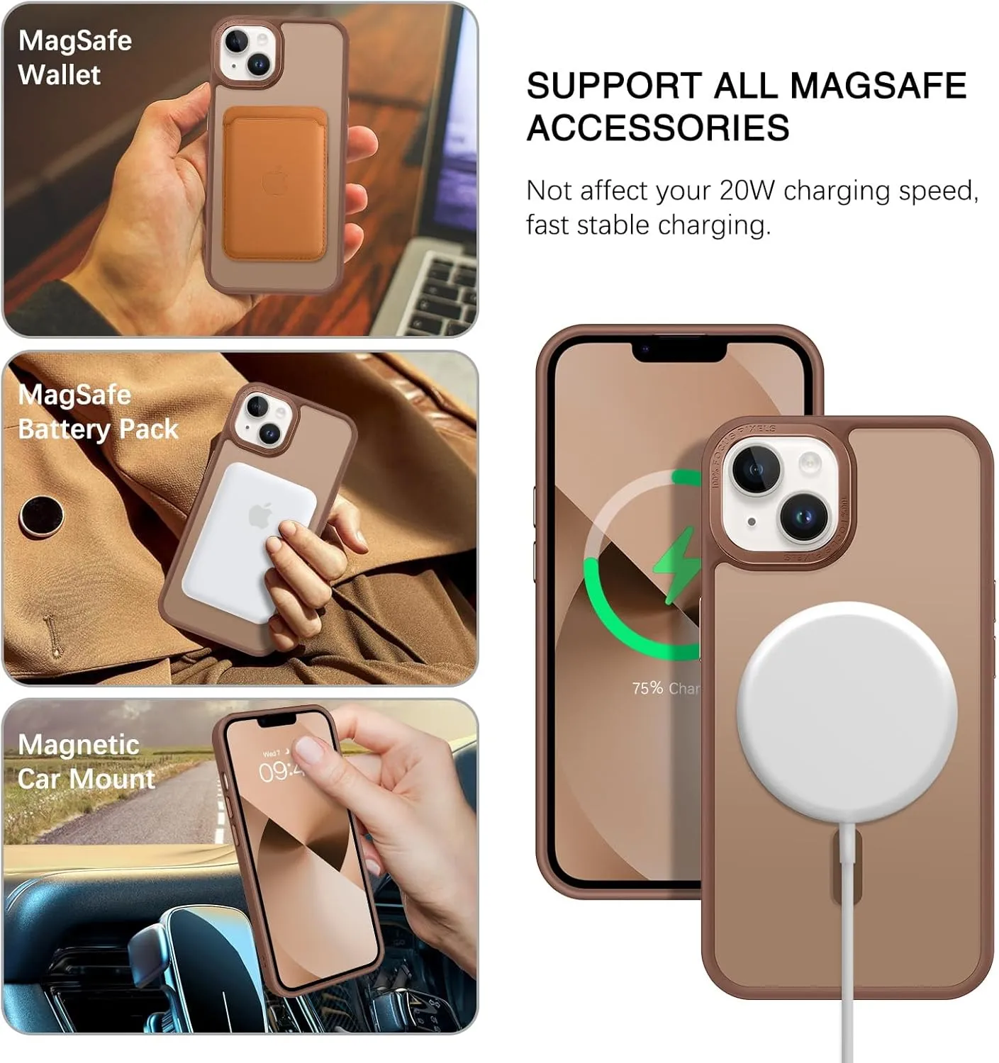 BENTOBEN Magnetic for iPhone 13 Case & iPhone 14 Case [Compatible with Magsafe] Translucent Matte Phone Case iPhone 13/14 6.1 inch Slim Thin Shockproof Women Men Protective Cover, Bronze