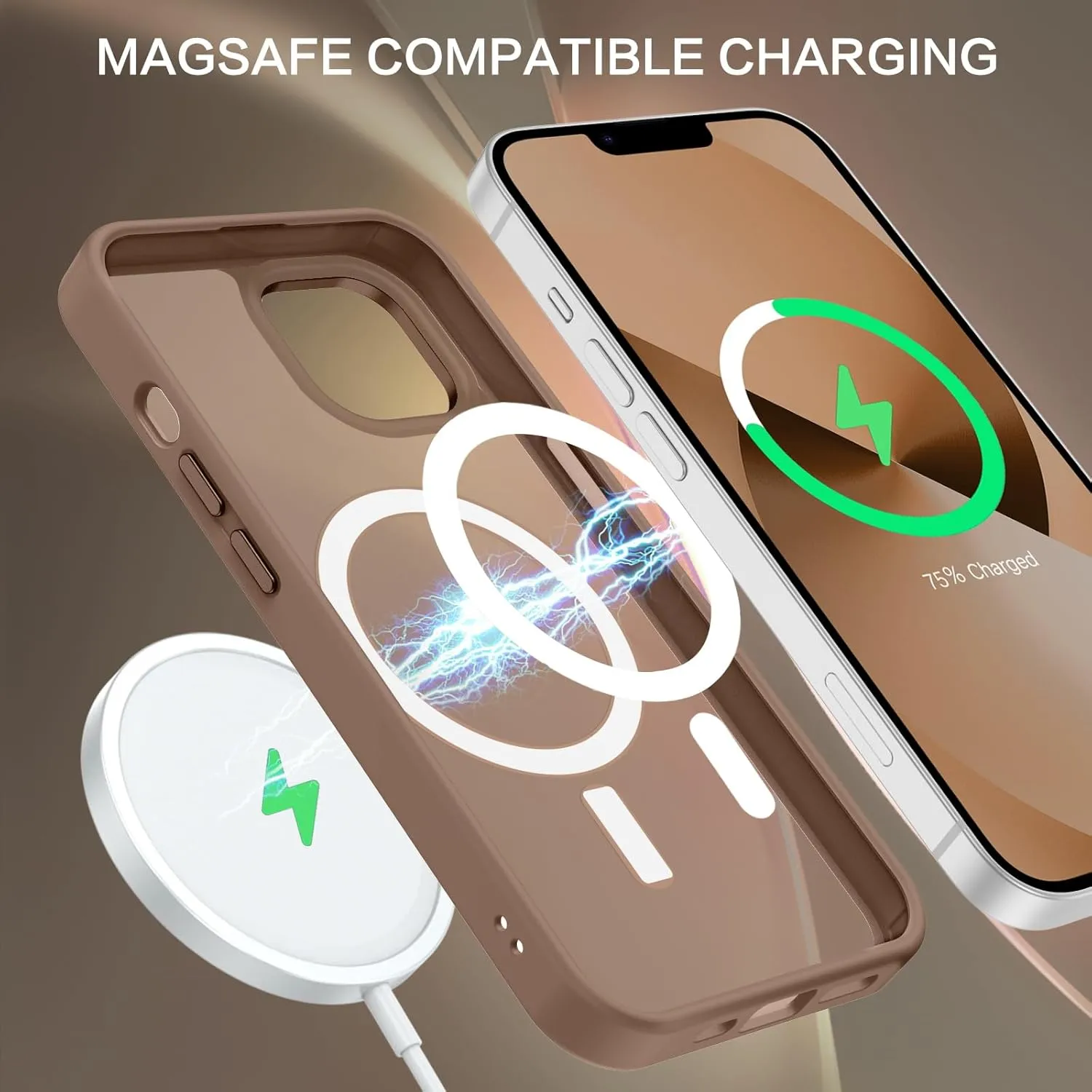 BENTOBEN Magnetic for iPhone 13 Case & iPhone 14 Case [Compatible with Magsafe] Translucent Matte Phone Case iPhone 13/14 6.1 inch Slim Thin Shockproof Women Men Protective Cover, Brown