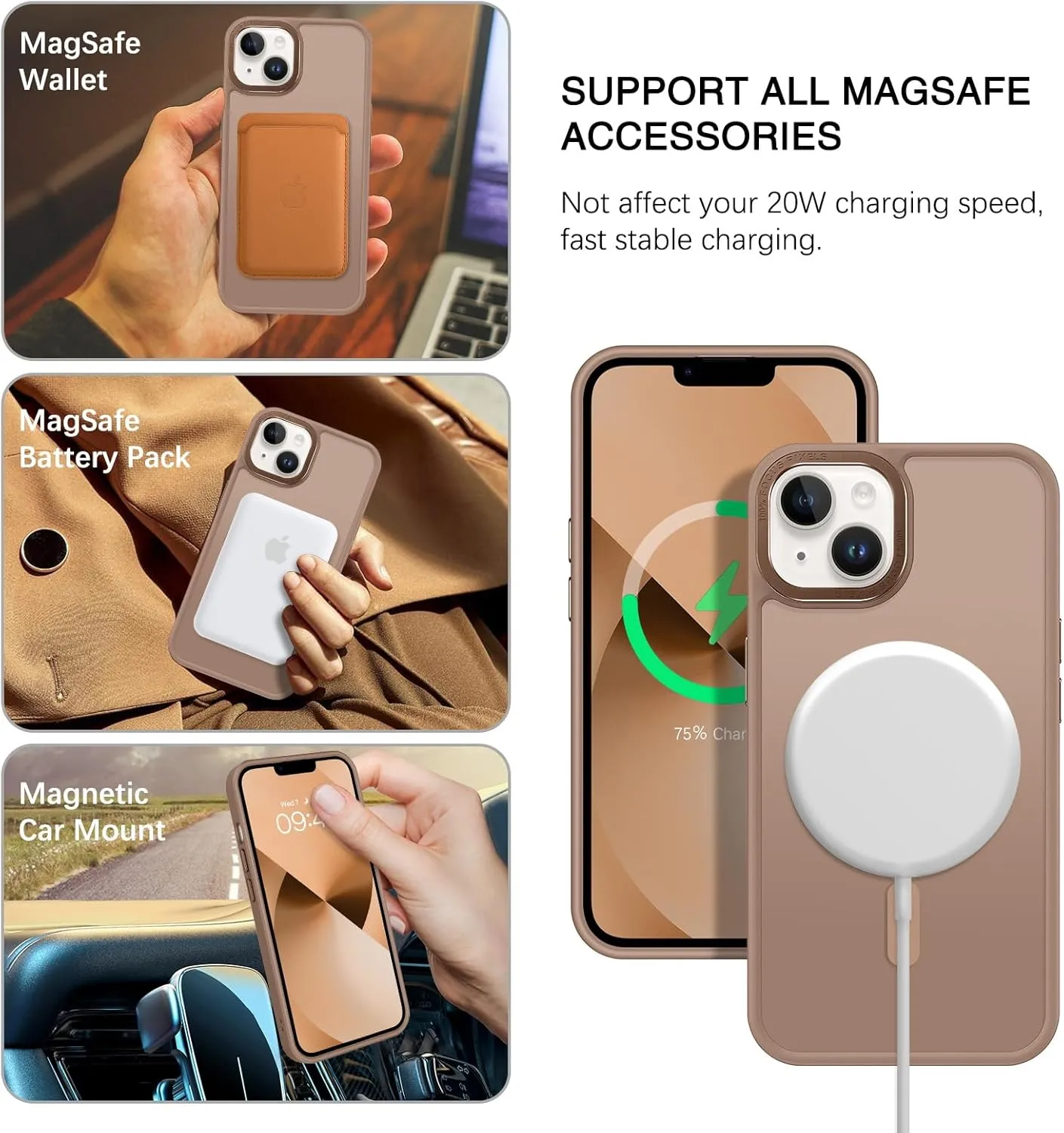 BENTOBEN Magnetic for iPhone 13 Case & iPhone 14 Case [Compatible with Magsafe] Translucent Matte Phone Case iPhone 13/14 6.1 inch Slim Thin Shockproof Women Men Protective Cover, Brown