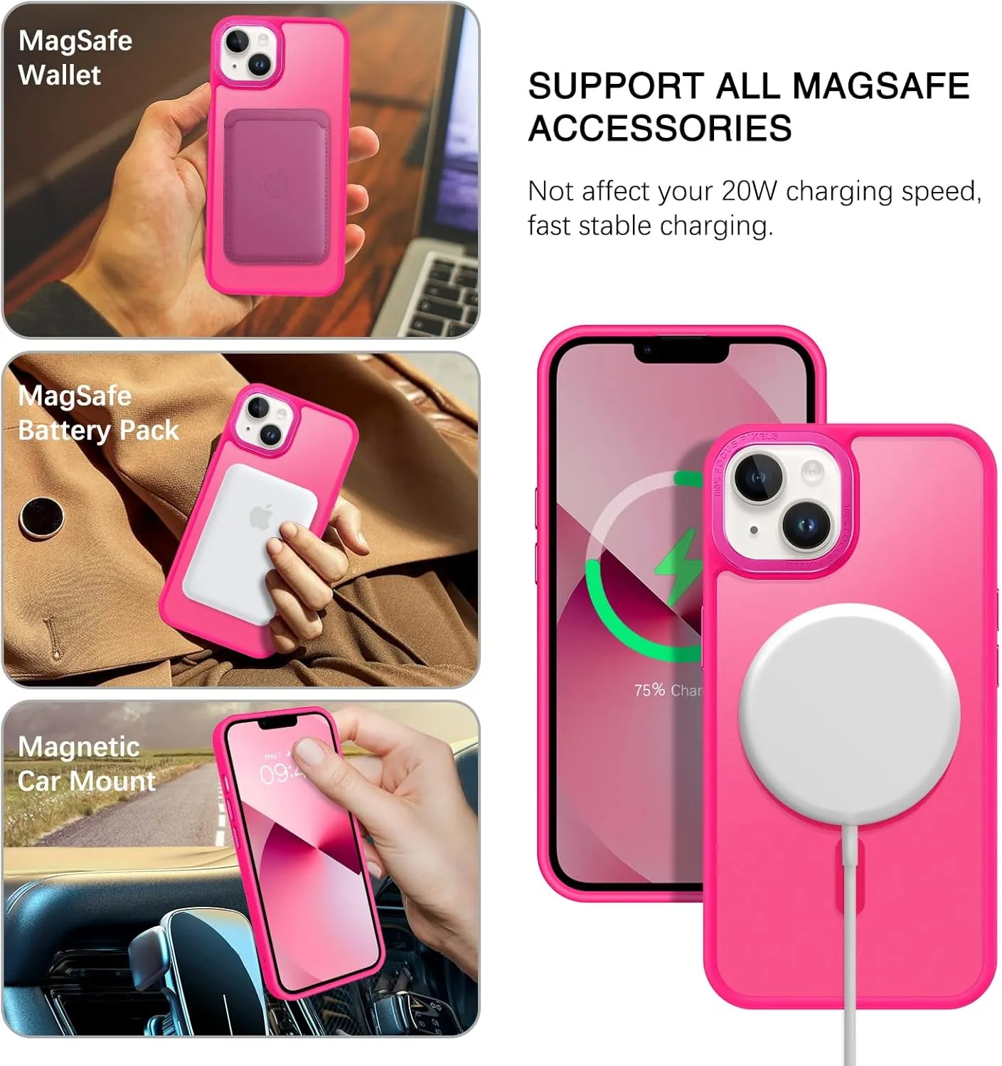 BENTOBEN Magnetic for iPhone 13 Case & iPhone 14 Case [Compatible with Magsafe] Translucent Matte Phone Case iPhone 13/14 Slim Shockproof Women Men Protective Cover for iPhone 13/14 6.1", Hot Pink
