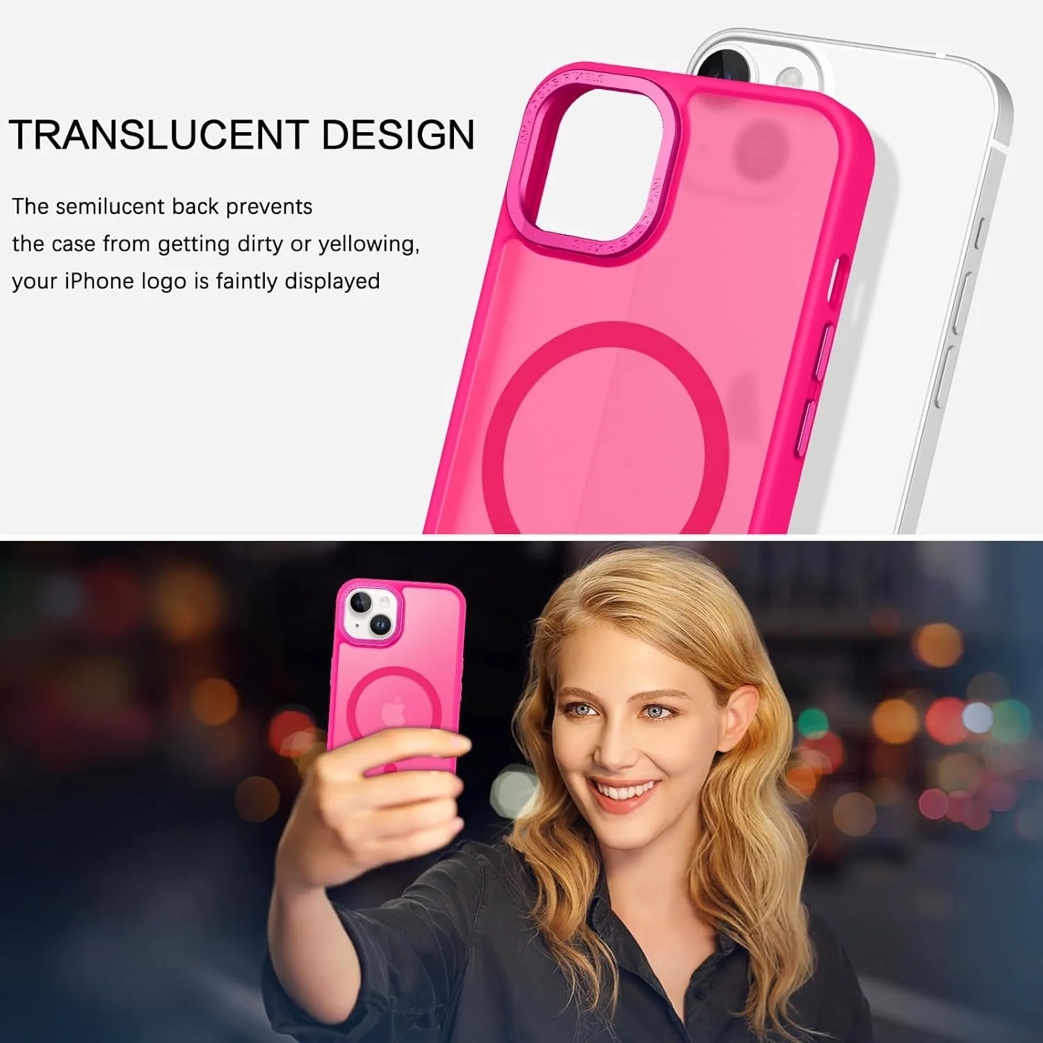 BENTOBEN Magnetic for iPhone 13 Case & iPhone 14 Case [Compatible with Magsafe] Translucent Matte Phone Case iPhone 13/14 Slim Shockproof Women Men Protective Cover for iPhone 13/14 6.1", Hot Pink