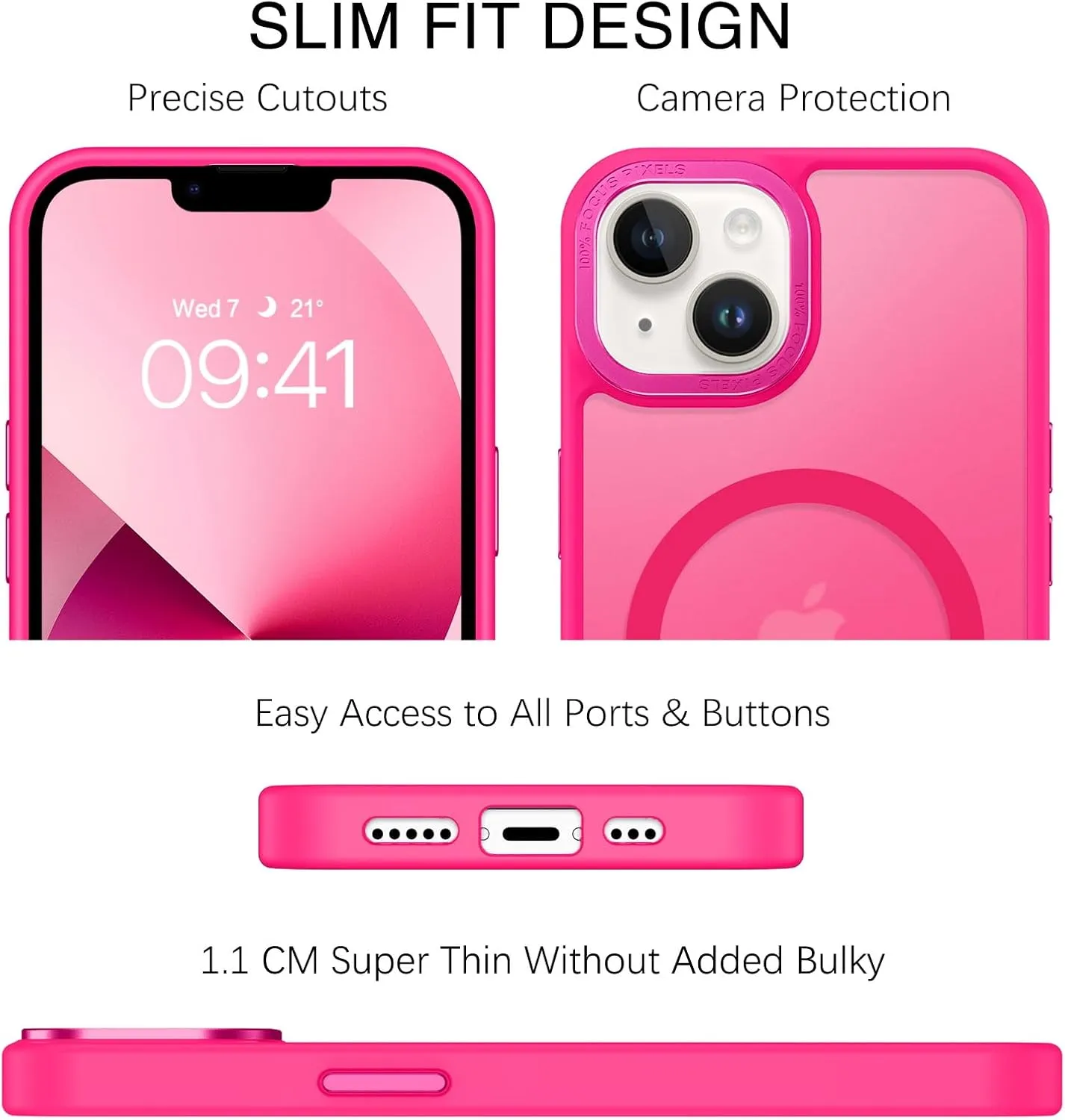 BENTOBEN Magnetic for iPhone 13 Case & iPhone 14 Case [Compatible with Magsafe] Translucent Matte Phone Case iPhone 13/14 Slim Shockproof Women Men Protective Cover for iPhone 13/14 6.1", Hot Pink
