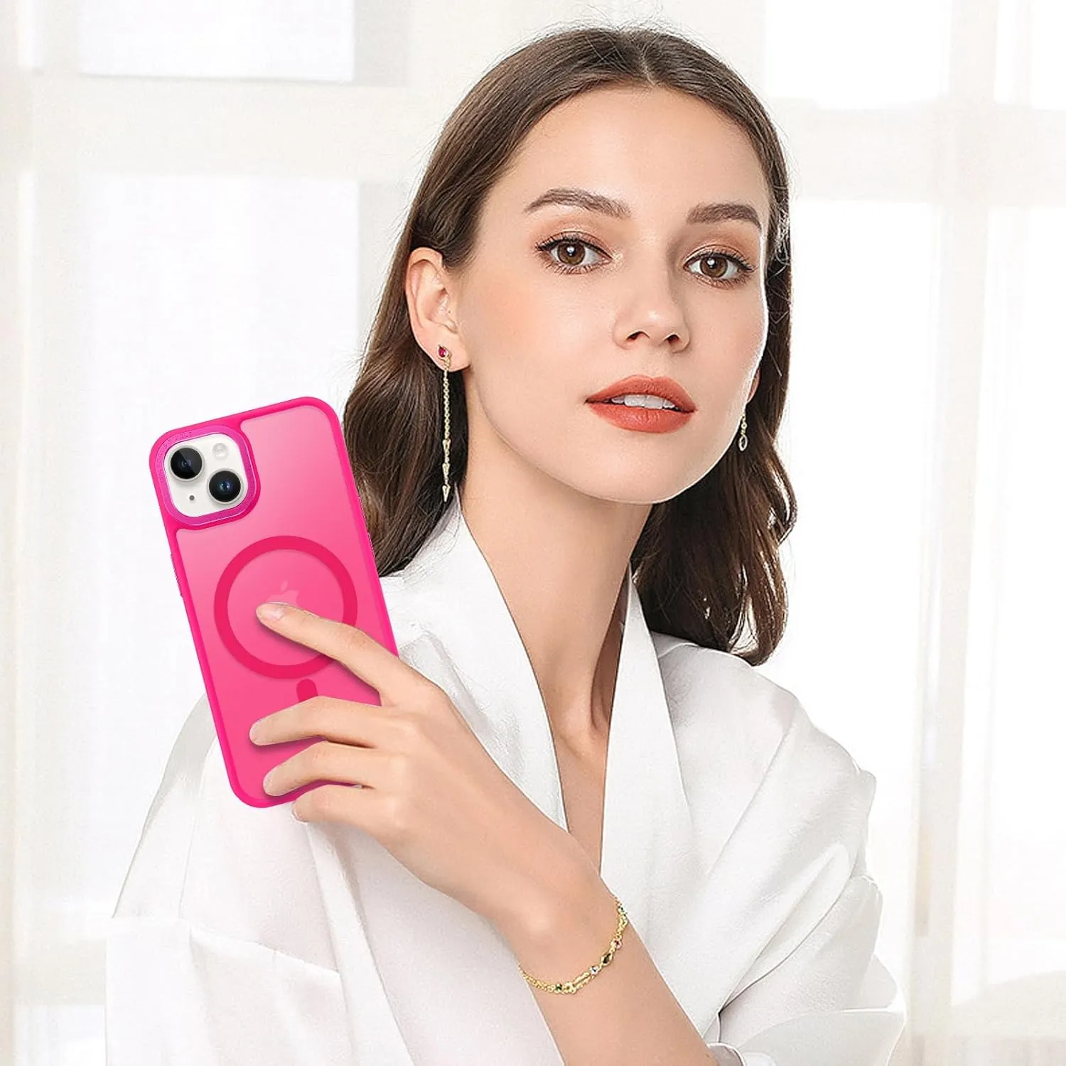 BENTOBEN Magnetic for iPhone 13 Case & iPhone 14 Case [Compatible with Magsafe] Translucent Matte Phone Case iPhone 13/14 Slim Shockproof Women Men Protective Cover for iPhone 13/14 6.1", Hot Pink