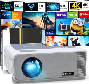 BIGASUO 850ANSI Projector with WiFi and Bluetooth - 1080P HD Outdoor Movie Projector 4K Support, Home-Projectors Max 400" Display, 4P & 50 Keystone, 60% Zoom, Compatible with Laptop, TV Stick, PS5