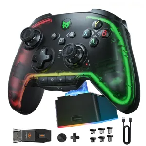 BIGBIG WON Wireless Controller, Rainbow 2 Pro RGB PC Controller Motion Aiming, Hall Effect Trigger, ALPS Joystick, 3.5mm Audio, Gamepads APP for Android/iOS/PC Windows10&11/Switch with Charging Dock