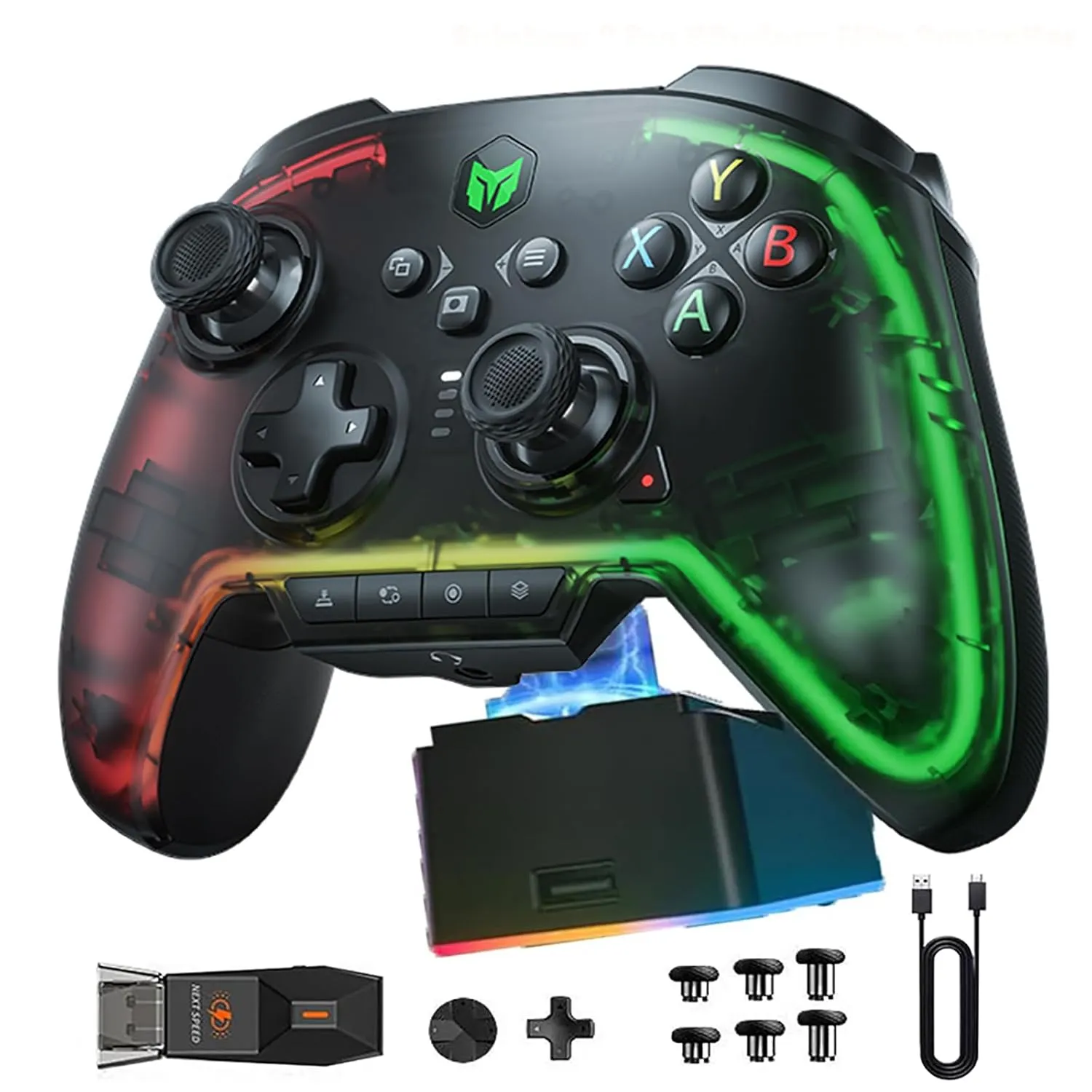 BIGBIG WON Wireless Controller, Rainbow 2 Pro RGB PC Controller Motion Aiming, Hall Effect Trigger, ALPS Joystick, 3.5mm Audio, Gamepads APP for Android/iOS/PC Windows10&11/Switch with Charging Dock