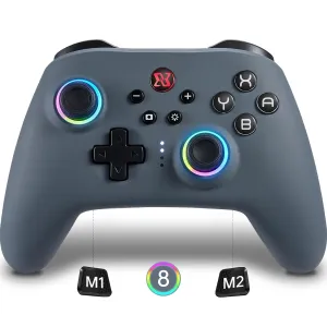 BINBOKPLAY Switch Controller, Wireless Switch Pro Gamepad with No-Dead Zone, 8 Colors LED, ALPS Joysticks, Programmable, Motion Control, Vibration, Turbo, Wake Up