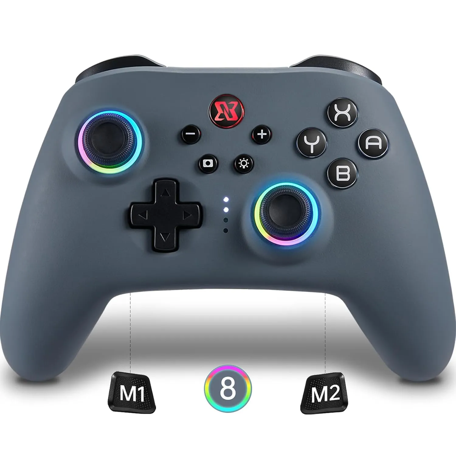 BINBOKPLAY Switch Controller, Wireless Switch Pro Gamepad with No-Dead Zone, 8 Colors LED, ALPS Joysticks, Programmable, Motion Control, Vibration, Turbo, Wake Up