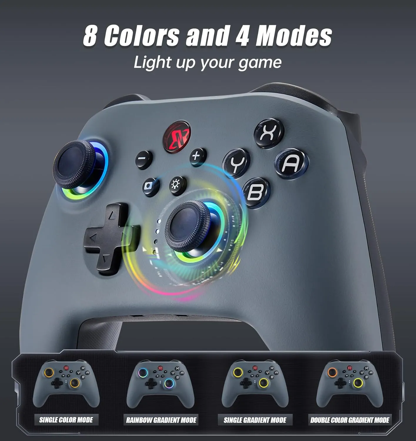 BINBOKPLAY Switch Controller, Wireless Switch Pro Gamepad with No-Dead Zone, 8 Colors LED, ALPS Joysticks, Programmable, Motion Control, Vibration, Turbo, Wake Up