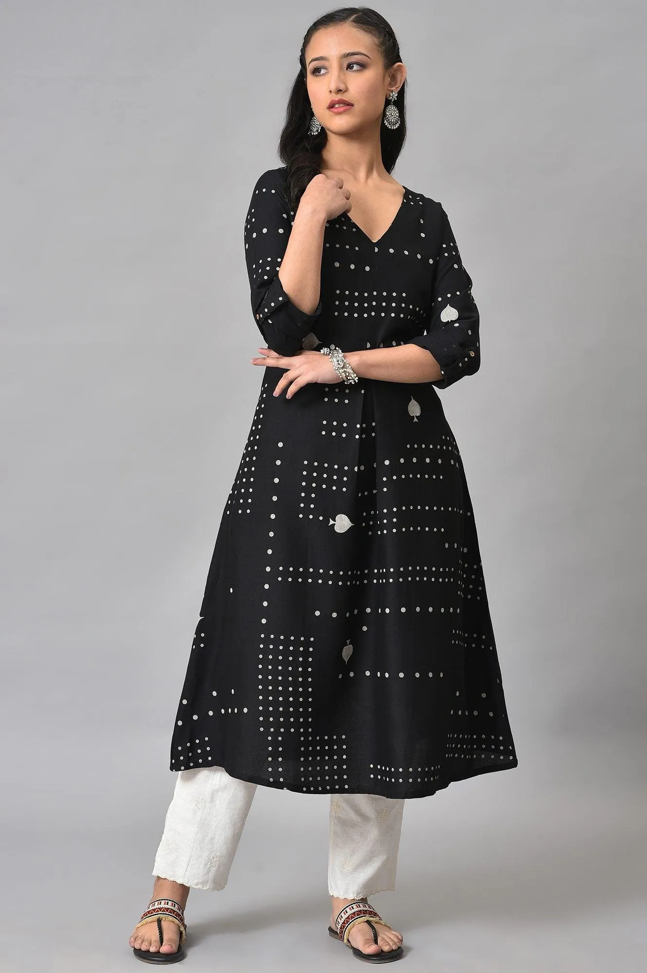Black Easy Breezy Spade Printed Rayon kurta