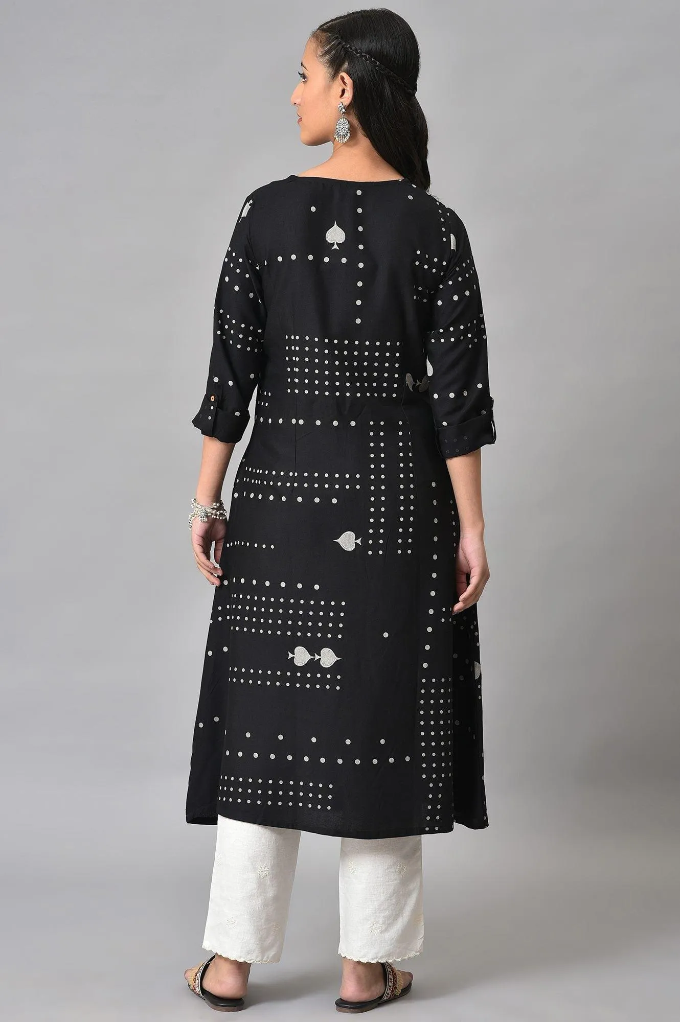 Black Easy Breezy Spade Printed Rayon kurta