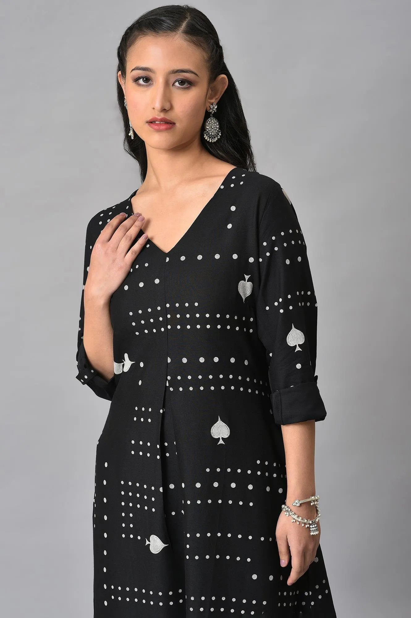Black Easy Breezy Spade Printed Rayon kurta