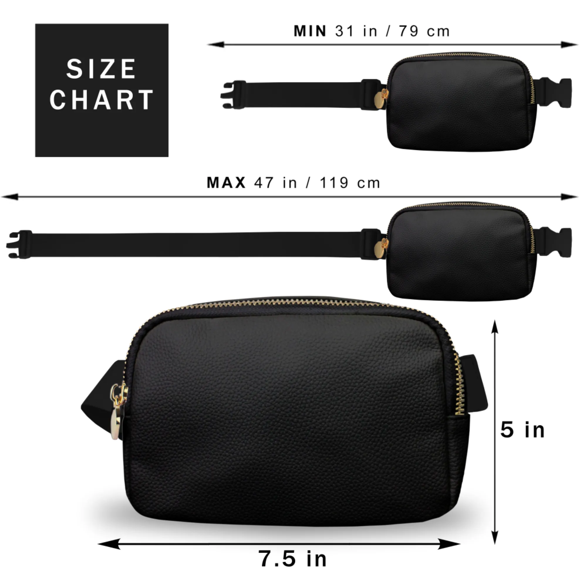 Black Leather Belt Bag Womens - Leather Fanny Pack Women - Crossbody Bag Waist Pack Bum Bag