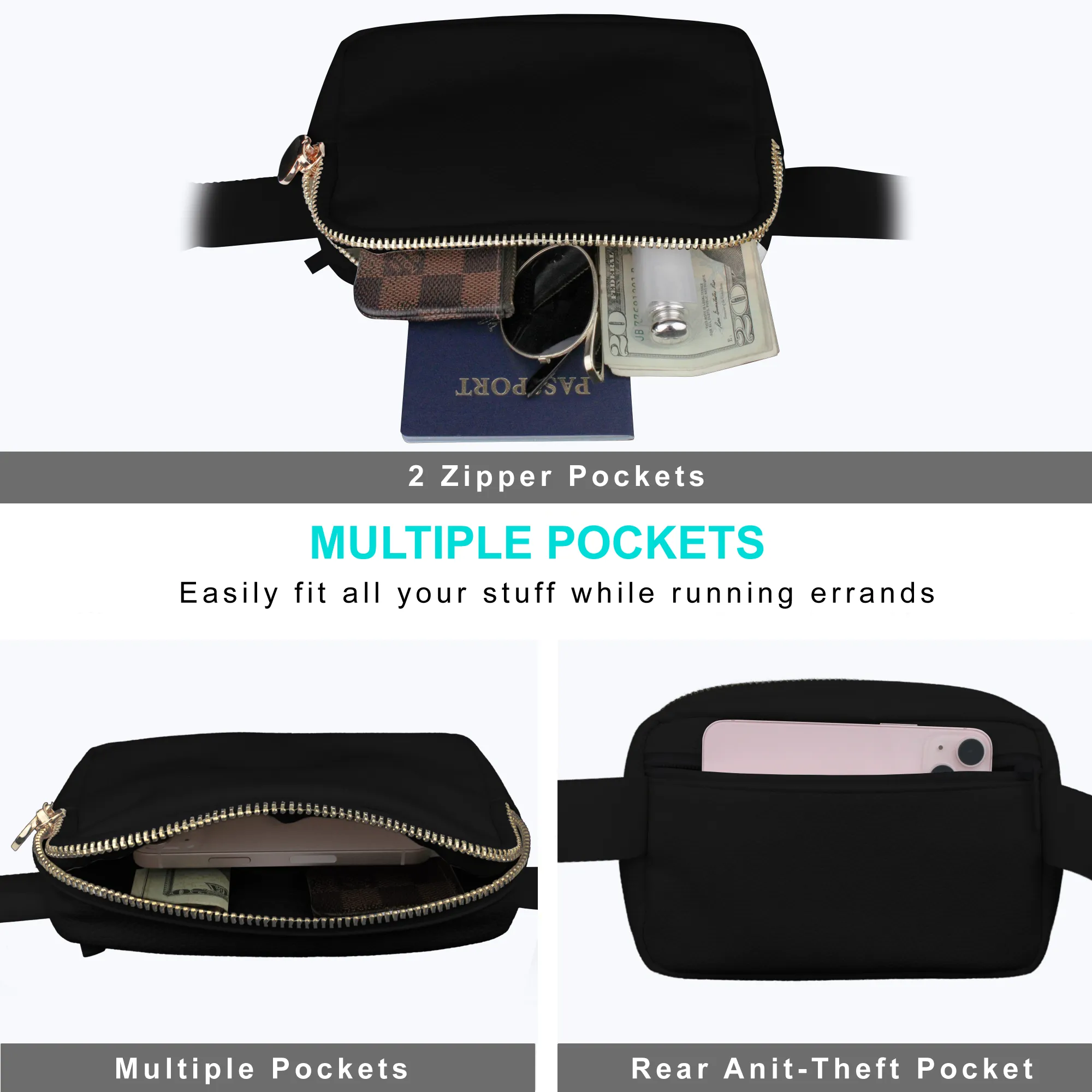 Black Leather Belt Bag Womens - Leather Fanny Pack Women - Crossbody Bag Waist Pack Bum Bag