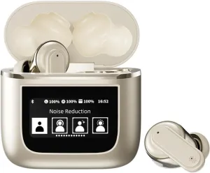 Bluetoot 5.4 Wireless In-ear Earbuds Smart Display Multi Functional intelligent Screen Earphone ANC Noise Cancellation HiFi Music 6 Mic ENC Noise Reduction Low Latency 54H Playtime Headset (Golden)
