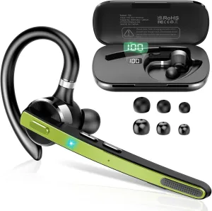 Bluetooth 5.3 Headset, Single-Ear Wireless Earpiece, 90Hrs Dual Noise Cancelling Mics, IPX7 Waterproof, Hands Free Headset with APTX HD Audio & Mute Button for Trucker/Office/Business/Yellow