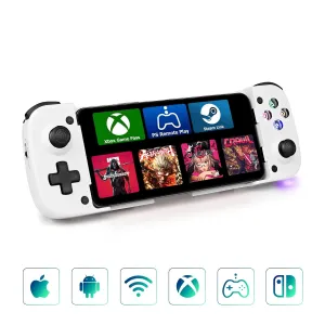 Bluetooth Mobile Gaming Controller for iPhone & Android, Handheld Wireless Phone Gamepad with Adjustable Clip and Hall Effect Joysticks/Trigger- Also Support Play Xbox/PS/Cloud/Steam (White)