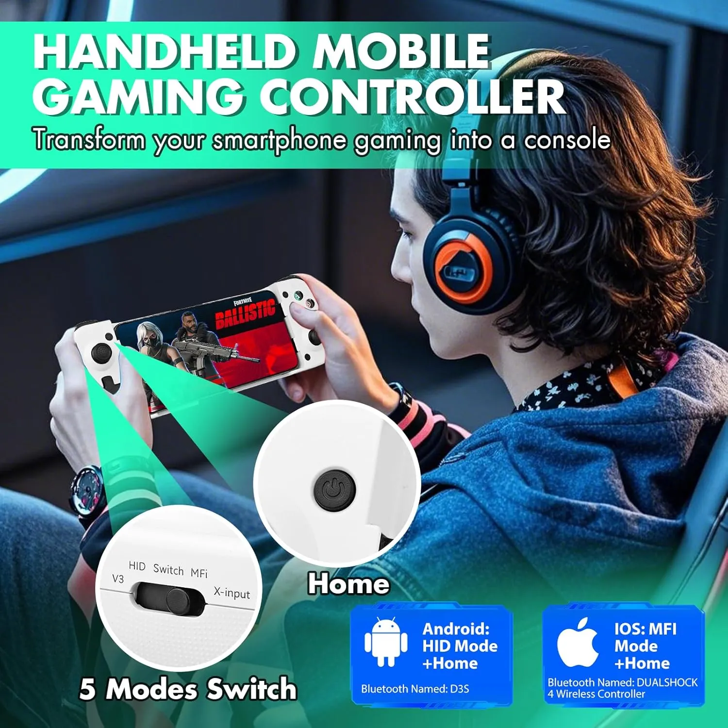 Bluetooth Mobile Gaming Controller for iPhone & Android, Handheld Wireless Phone Gamepad with Adjustable Clip and Hall Effect Joysticks/Trigger- Also Support Play Xbox/PS/Cloud/Steam (White)