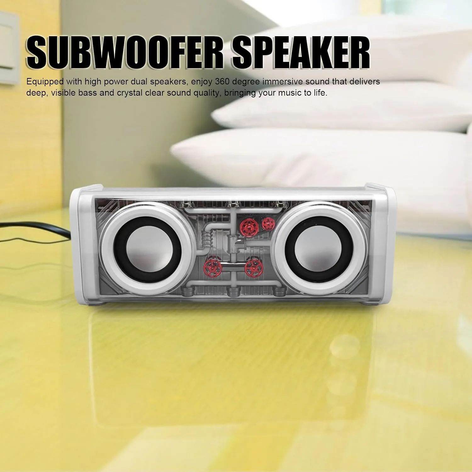 Bluetooth Speaker with Colorful Lights & Bluetooth 5.3  Dual Speaker, 360 Immersive Sound, Portable Subwoofer with Responsive Controls for Home, Outdoor, Party Events (White)