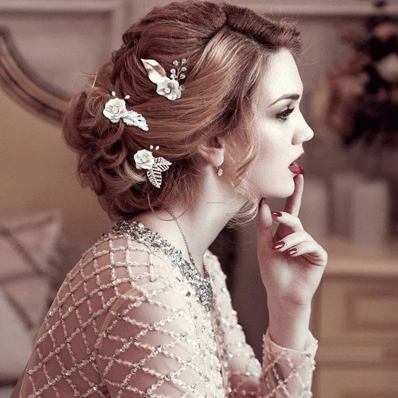 Blush Pink Floral Bridal Hair Pins with Crystals, 6089