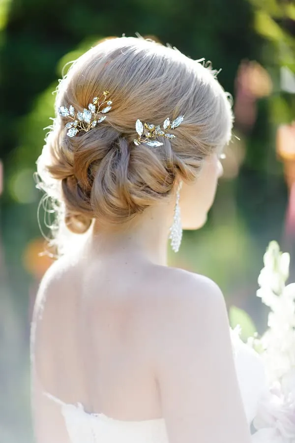 Bridal Hair Accessories, Beusoulover 3pcs Crystal Wedding Hair Pieces, Handmade Rhinestone Bridal Hair Pin for Women, Girls, Bridesmaids (Silver) (Style A Gold)