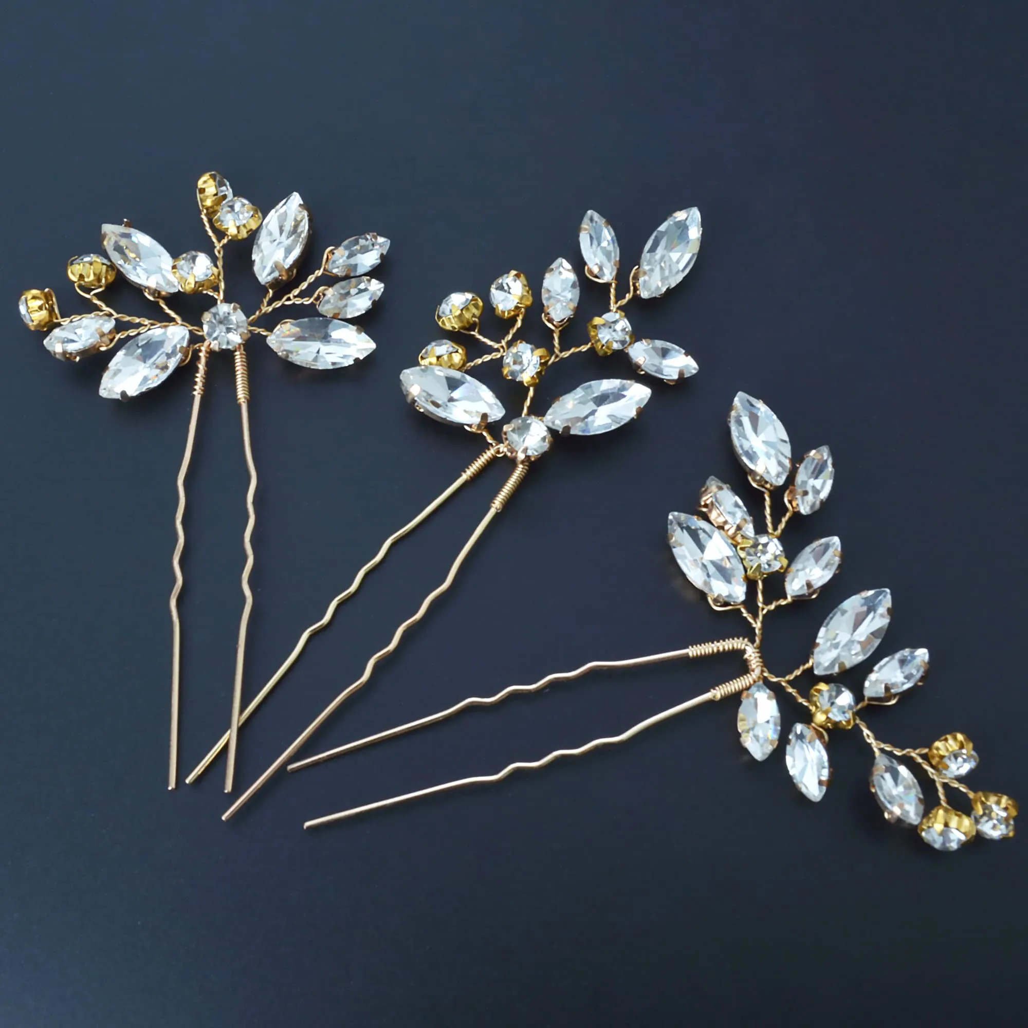 Bridal Hair Accessories, Beusoulover 3pcs Crystal Wedding Hair Pieces, Handmade Rhinestone Bridal Hair Pin for Women, Girls, Bridesmaids (Silver) (Style A Gold)