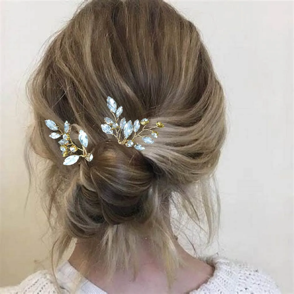 Bridal Hair Accessories, Beusoulover 3pcs Crystal Wedding Hair Pieces, Handmade Rhinestone Bridal Hair Pin for Women, Girls, Bridesmaids (Silver) (Style A Gold)