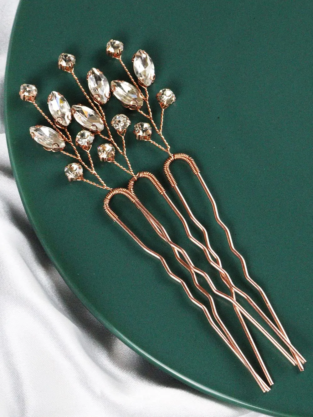 Brihasory Wedding Hair Accessories for Women Bridesmaid Gifts Emerald Green Gold Hair Pins Bridal Hair Clip 3PCS Prom Hair Accessory for Girls (Rose Gold)