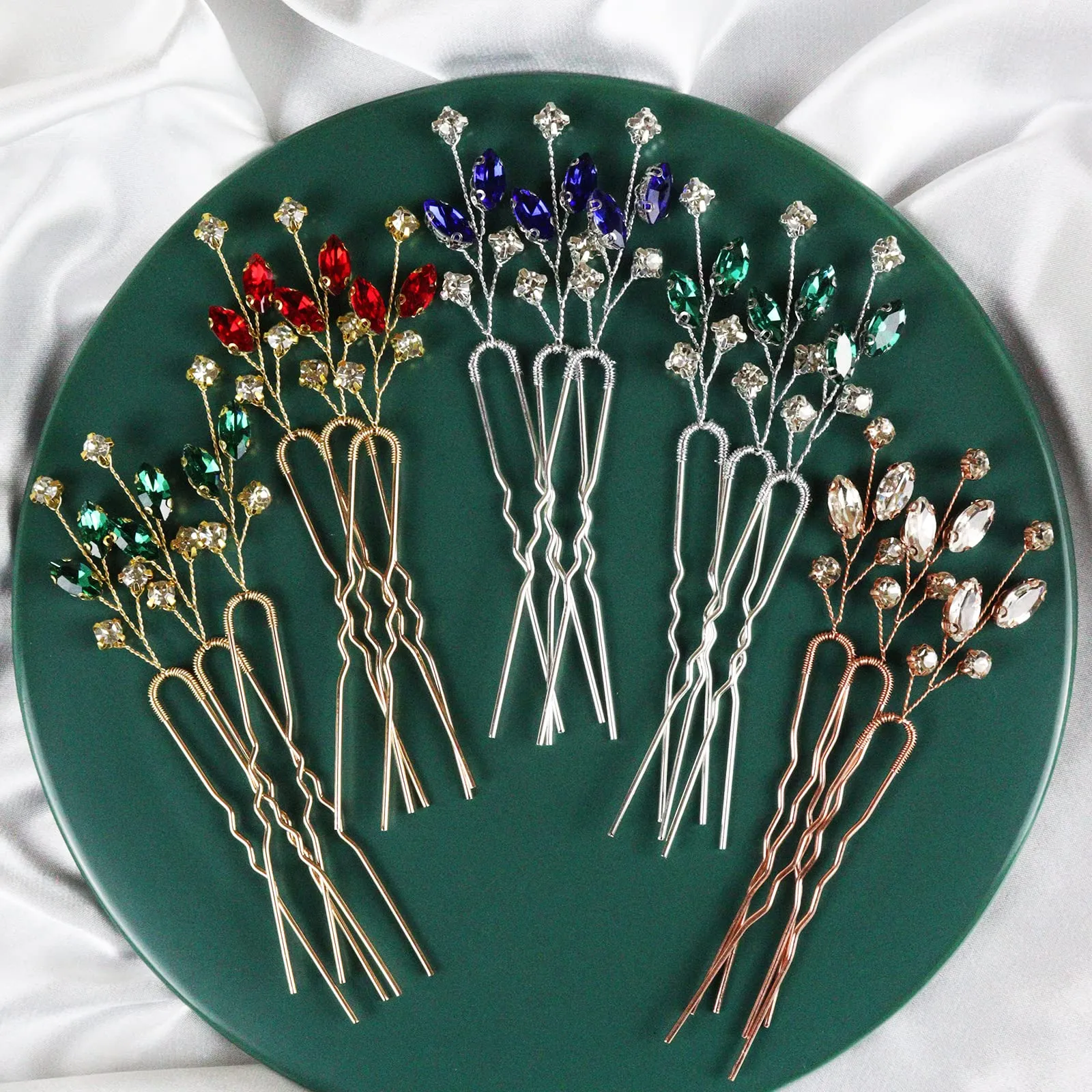 Brihasory Wedding Hair Accessories for Women Bridesmaid Gifts Emerald Green Gold Hair Pins Bridal Hair Clip 3PCS Prom Hair Accessory for Girls (Rose Gold)
