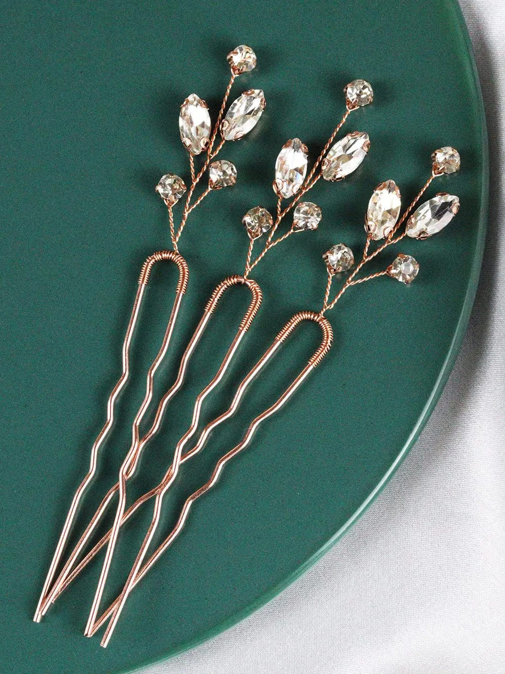 Brihasory Wedding Hair Accessories for Women Bridesmaid Gifts Emerald Green Gold Hair Pins Bridal Hair Clip 3PCS Prom Hair Accessory for Girls (Rose Gold)