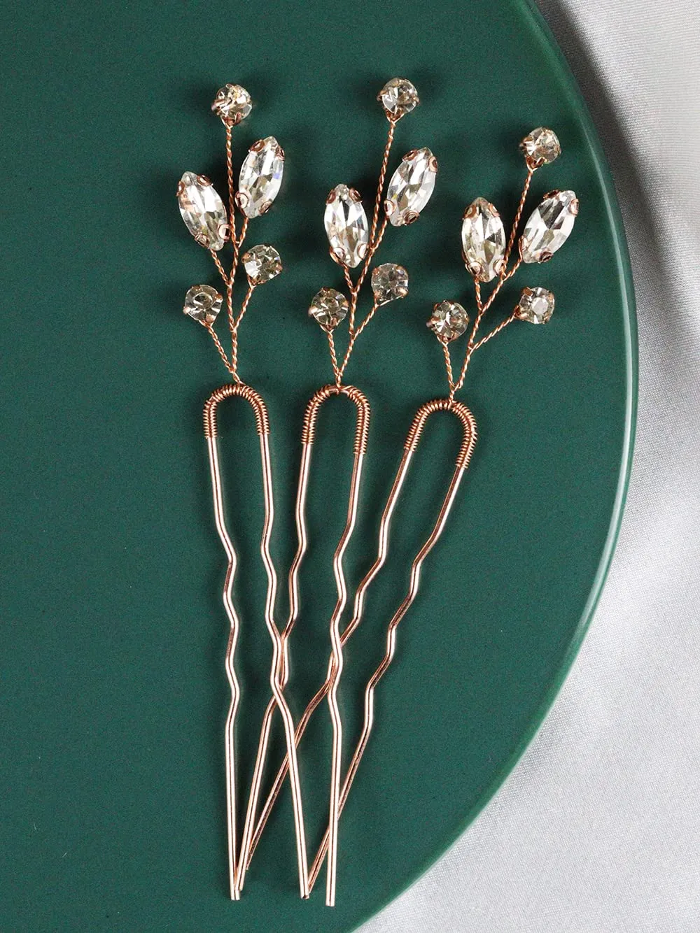 Brihasory Wedding Hair Accessories for Women Bridesmaid Gifts Emerald Green Gold Hair Pins Bridal Hair Clip 3PCS Prom Hair Accessory for Girls (Rose Gold)