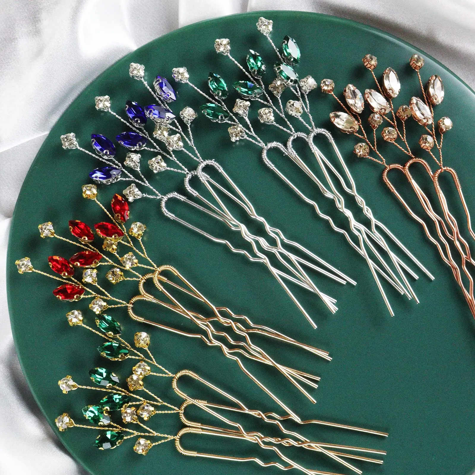 Brihasory Wedding Hair Accessories for Women Bridesmaid Gifts Emerald Green Gold Hair Pins Bridal Hair Clip 3PCS Prom Hair Accessory for Girls (Rose Gold)
