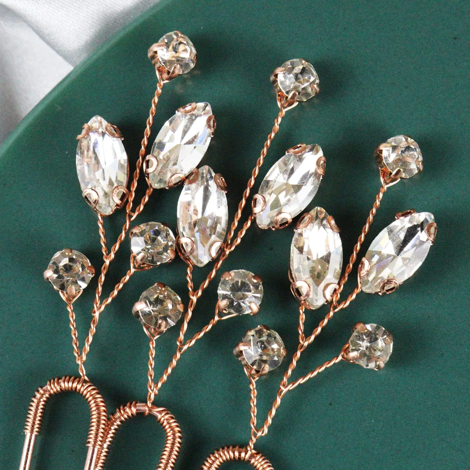 Brihasory Wedding Hair Accessories for Women Bridesmaid Gifts Emerald Green Gold Hair Pins Bridal Hair Clip 3PCS Prom Hair Accessory for Girls (Rose Gold)